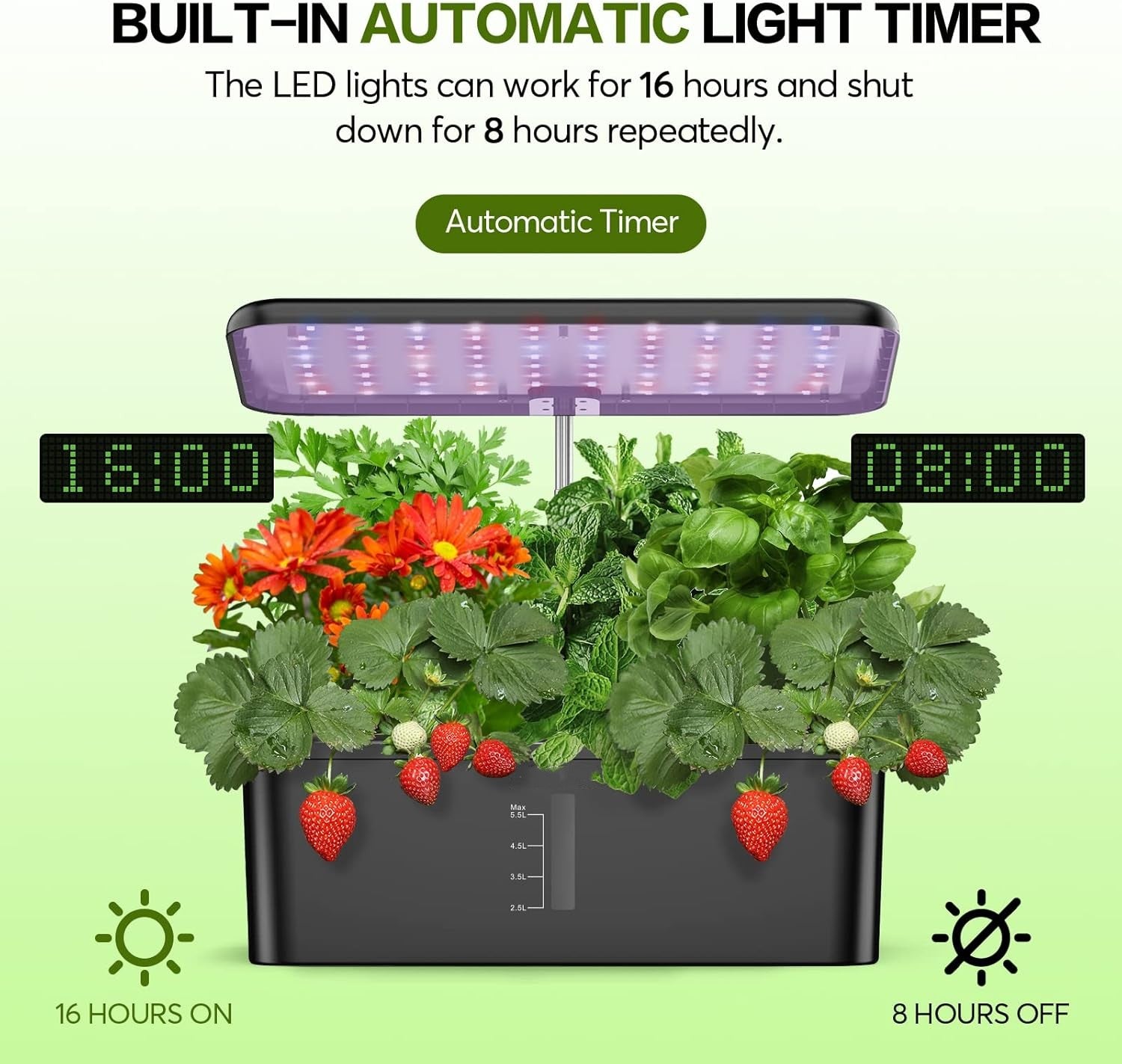 12 Pods Hydroponics Growing System, Indoor Garden with LED Grow Light