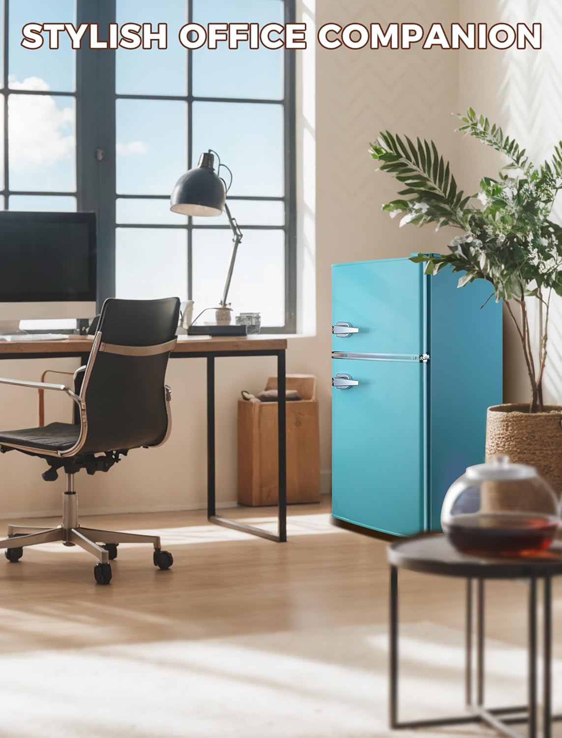 Retro 3.2 Cu. Ft. Compact Refrigerator with Freezer – Double Door Design, 7 Temperature Settings, Adjustable Glass Shelves – Perfect for Dorms, Offices & Apartments (Blue) - Eco Trade Company