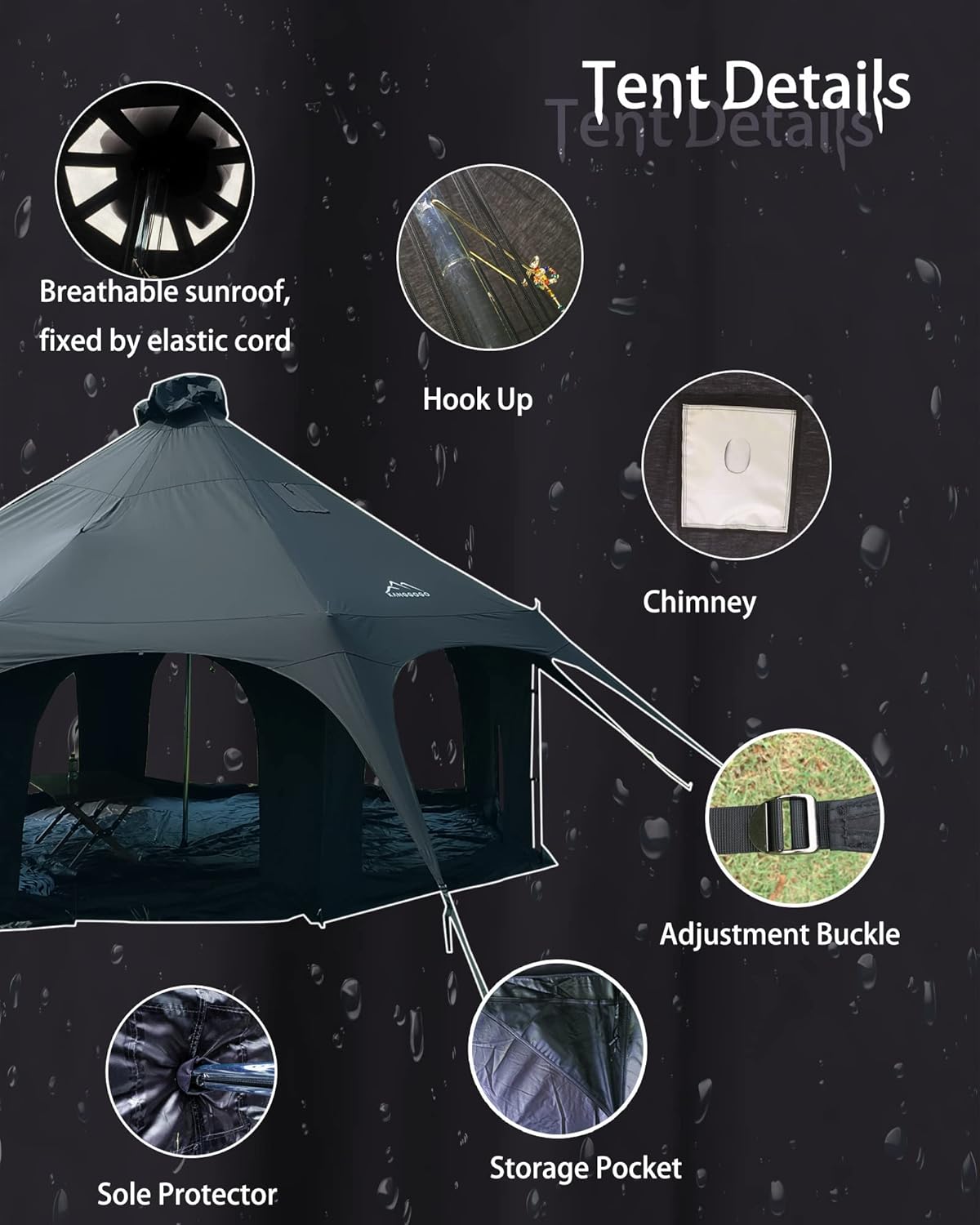 Cotton Canvas Tent Bell - Breathable and Windproof Family Camping Tents Glamping for 6/8/10 Person