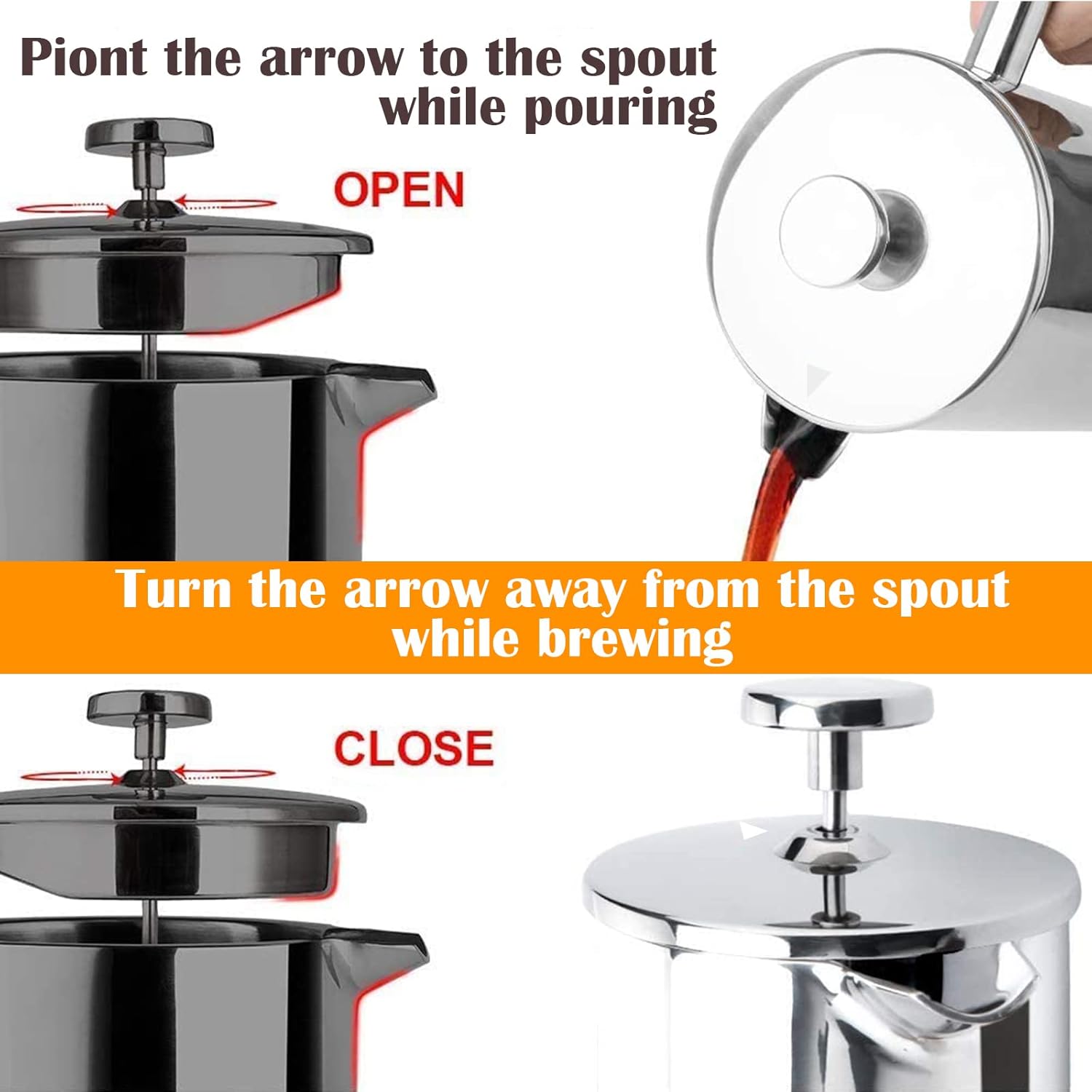 French Press Coffee Maker, Double Insulated 304 Stainless Steel Coffee Tea Maker 4 Level Filtration System, No Coffee Grounds, Rust-Free, Dishwasher Safe - Eco Trade Company