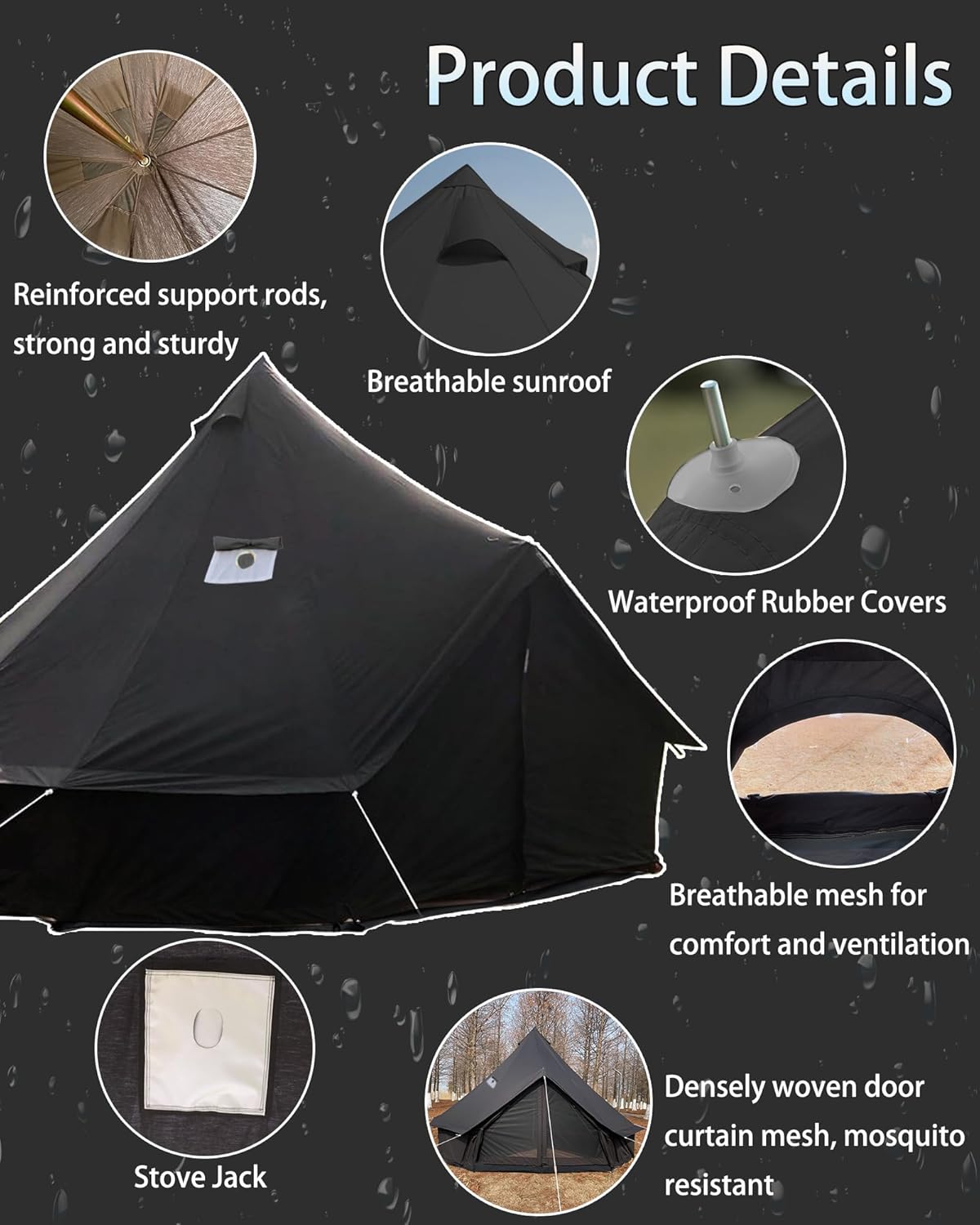 Cotton Canvas Tent Bell - Breathable and Windproof Family Camping Tents Glamping for 6/8/10 Person