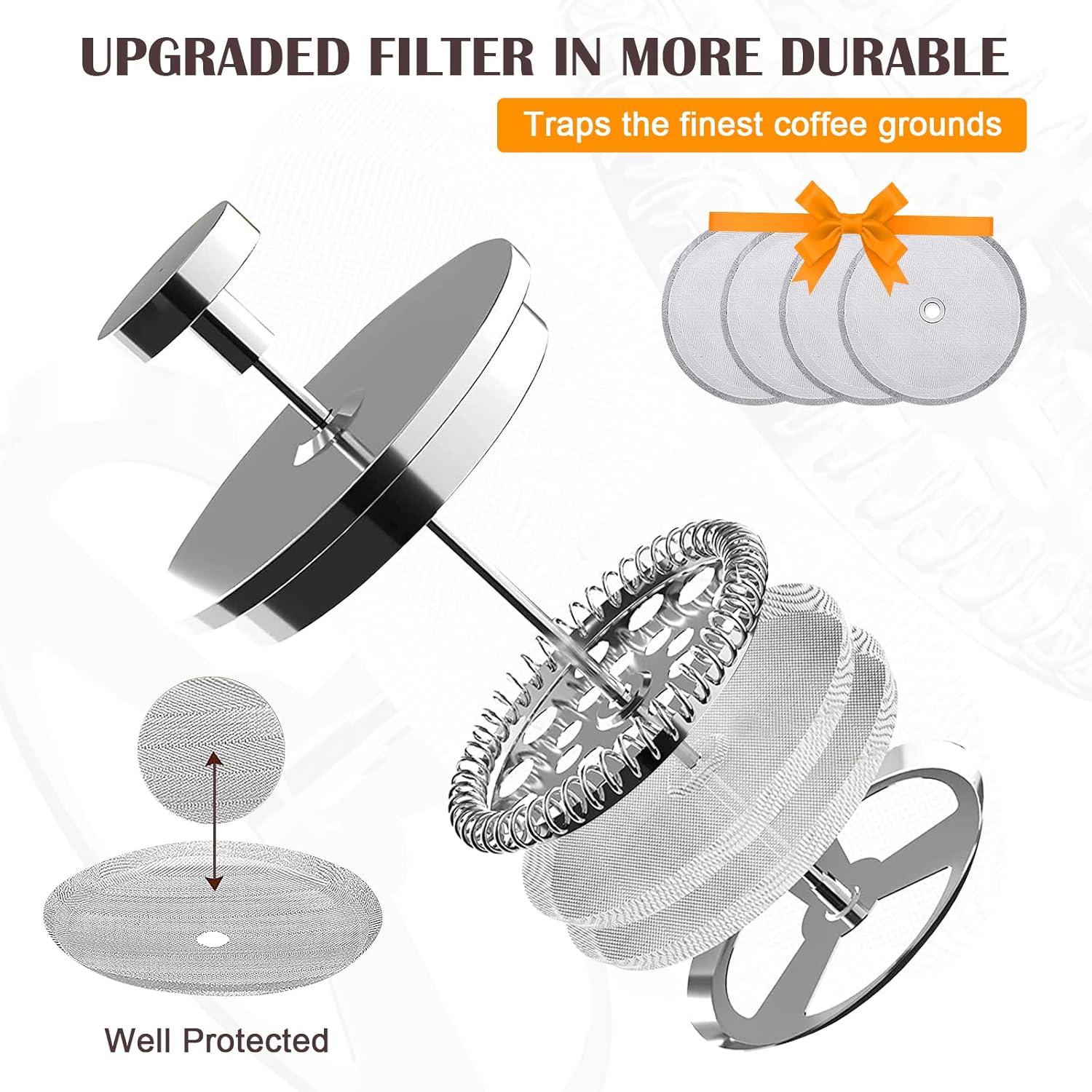 French Press Coffee Maker, Double Insulated 304 Stainless Steel Coffee Tea Maker 4 Level Filtration System, No Coffee Grounds, Rust-Free, Dishwasher Safe - Eco Trade Company