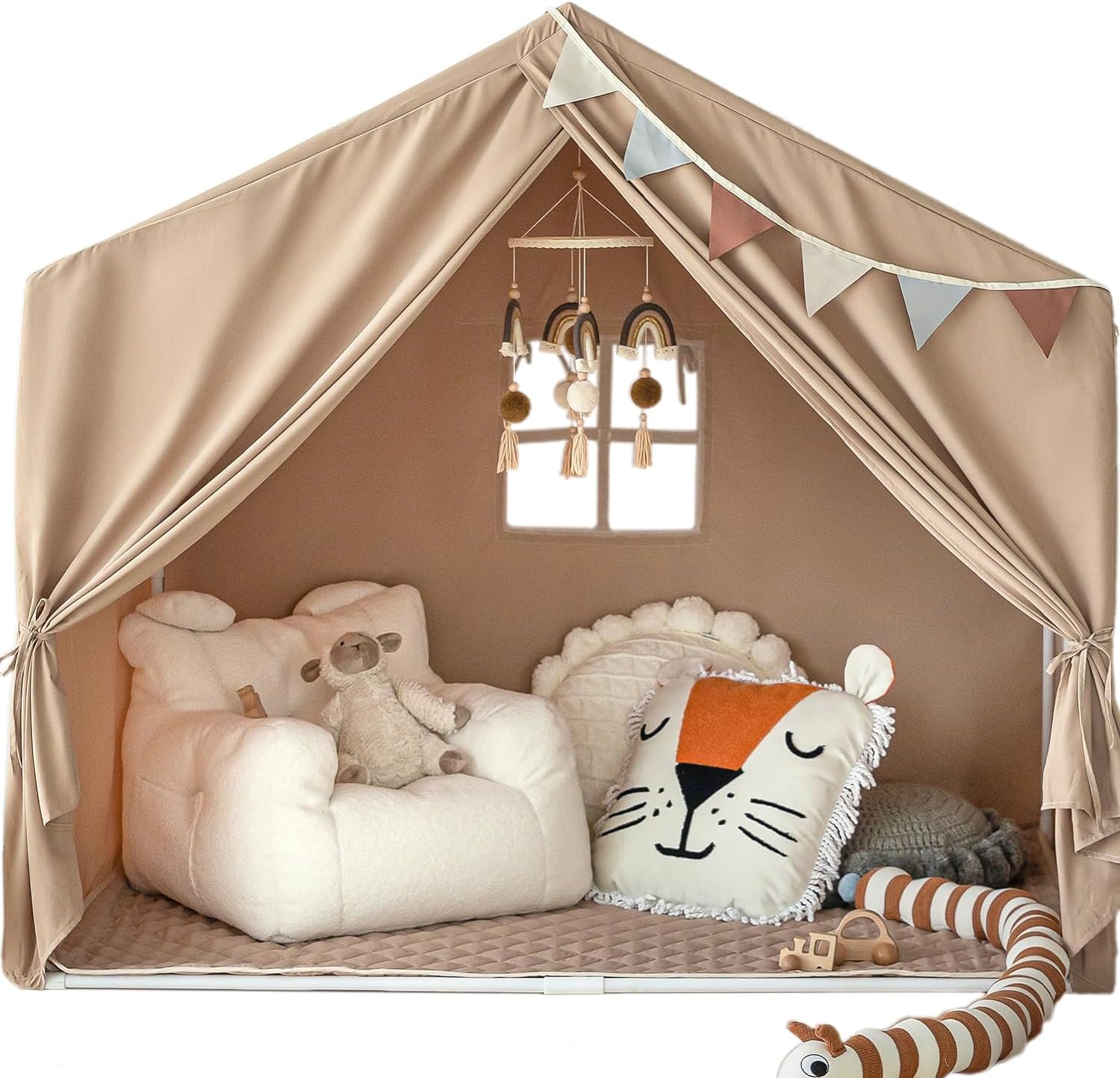 castle tent bed Indoor Large Playhouse Tent for Girls Boys, Play Cottage (Khaki)