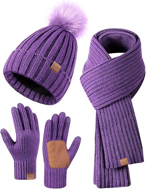 Winter Beanie Hat, Scarf & Gloves Set – Pom Pom Beanie, Neck Warmer & Touchscreen Gloves 3-in-1 - Eco Trade Company