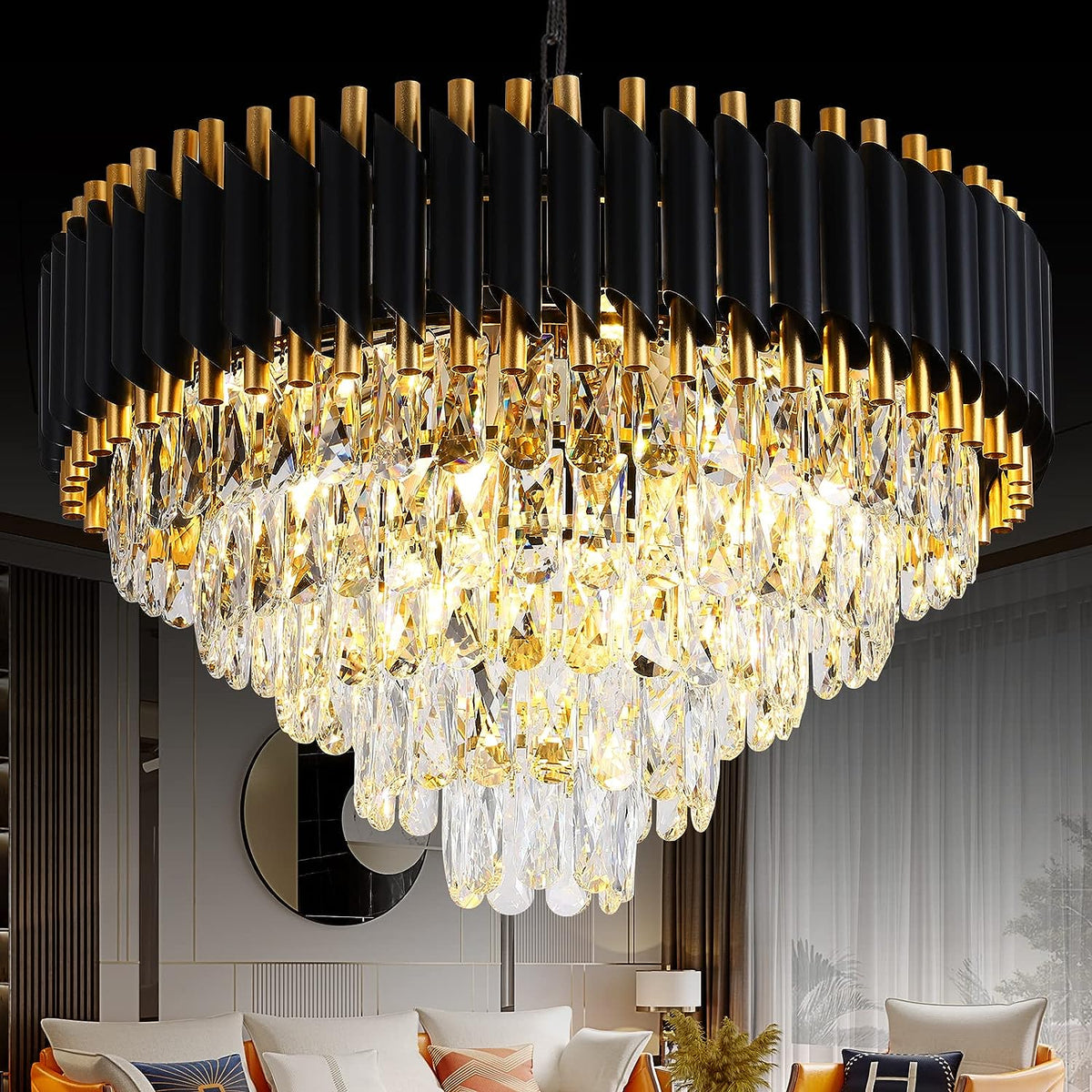 Modern Crystal Chandeliers 5 Tier Round Crystal Chandeliers Light Fixture 12 Lights Eco Trade Company