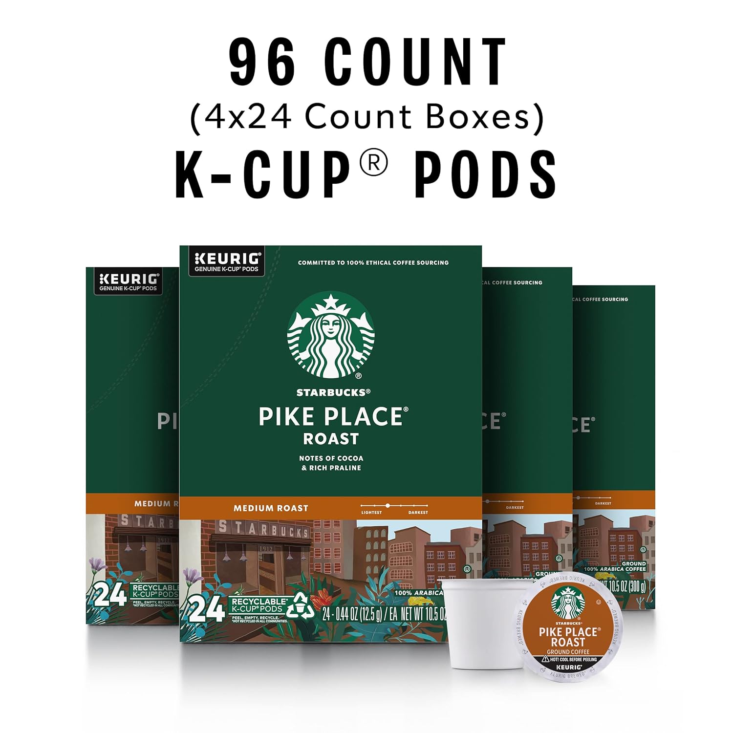 K-Cup Coffee Pods, Medium Roast Coffee, Pike Place Roast for Keurig Brewers, 100% Arabica, 4 boxes, 96 Pods Total - Eco Trade Company