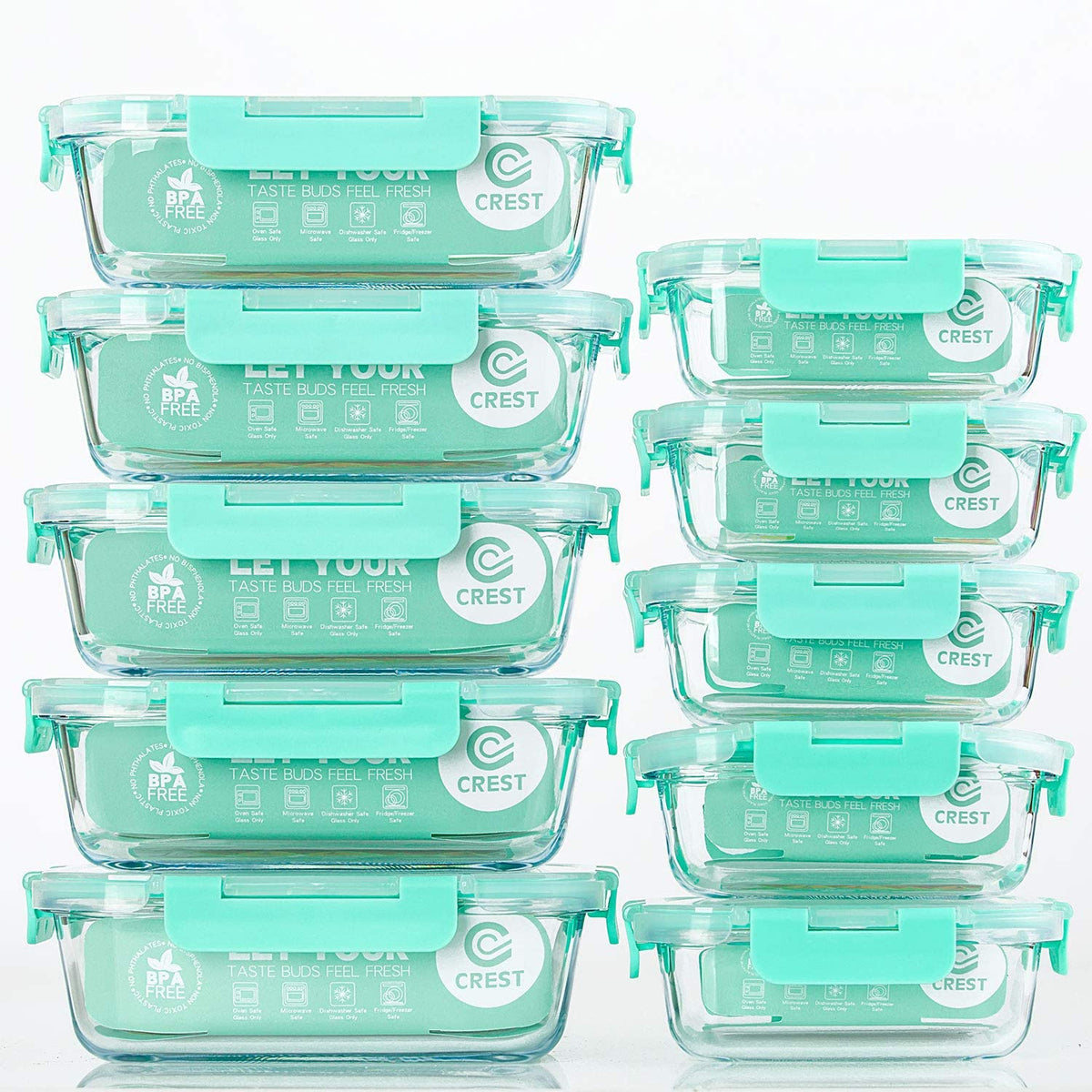 10-Pack] Glass Food Storage Containers (A Set of Five Colors), Meal Prep  Containers with Lids