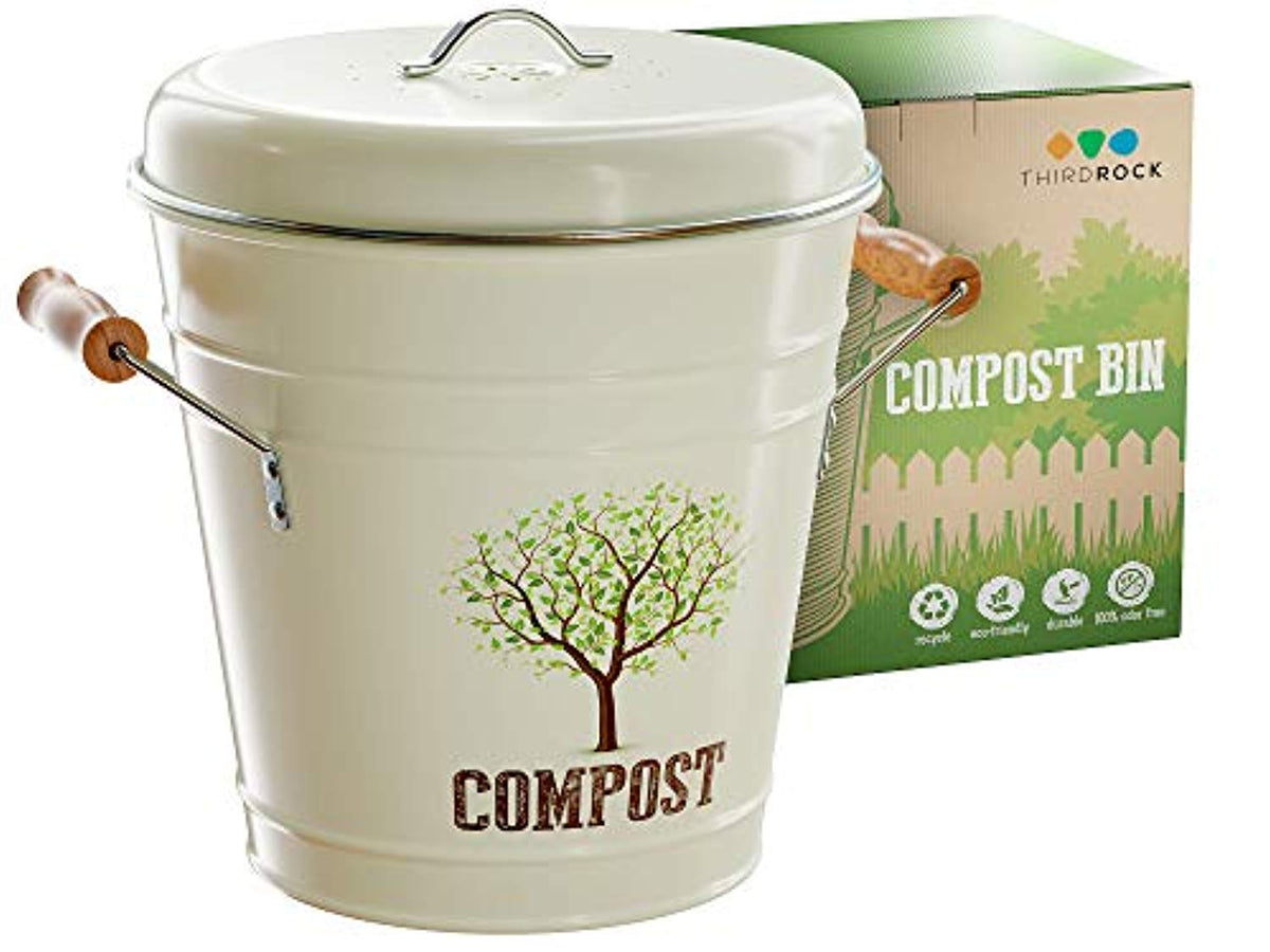 Compost Bin Stainless Steel 1.3 Gal Charcoal Filter Lid Indoor Bucket  Countertop