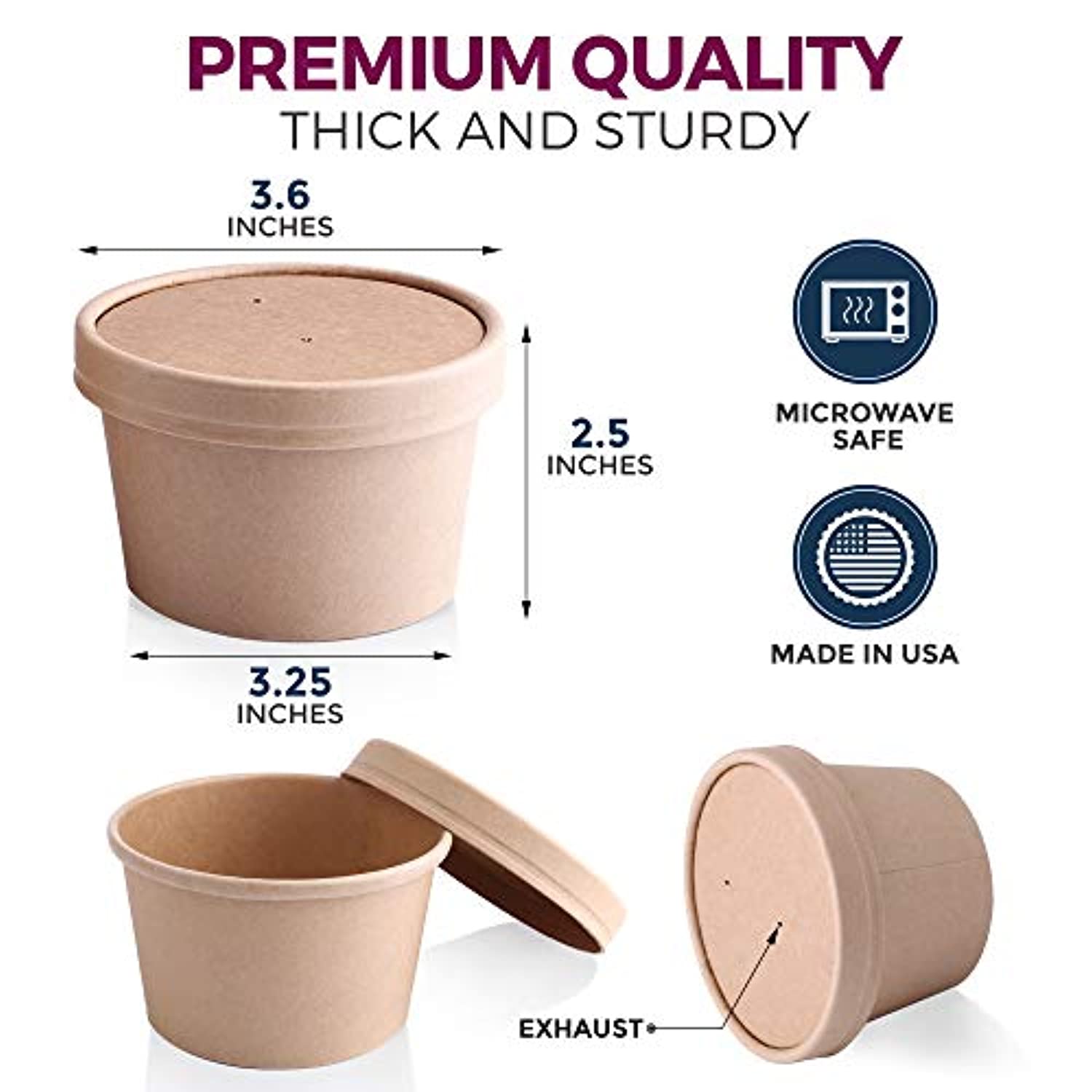 50 Pack, 12 oz Kraft Eco-friendly Compostable Paper Food Cup with Vented Lid, Hot or Cold Dish To Go Packaging, Ramen Soup Stews Salad Container - Eco Trade Company