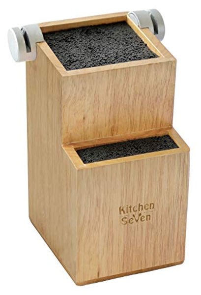 Bamboo Universal Knife Block - Knife Holder with 2 Built-In Knife Sharpeners - 2-Tiered Modern Knife Storage Up to 16 Large and Small Knives - Eco Trade Company