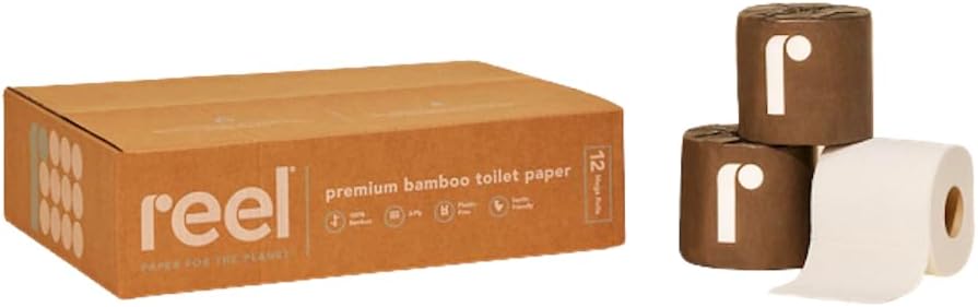Reel Premium Toilet Paper - 12 Rolls of Toilet Paper - 3-Ply Made from Tree-free - Zero Plastic Packaging, Septic Safe