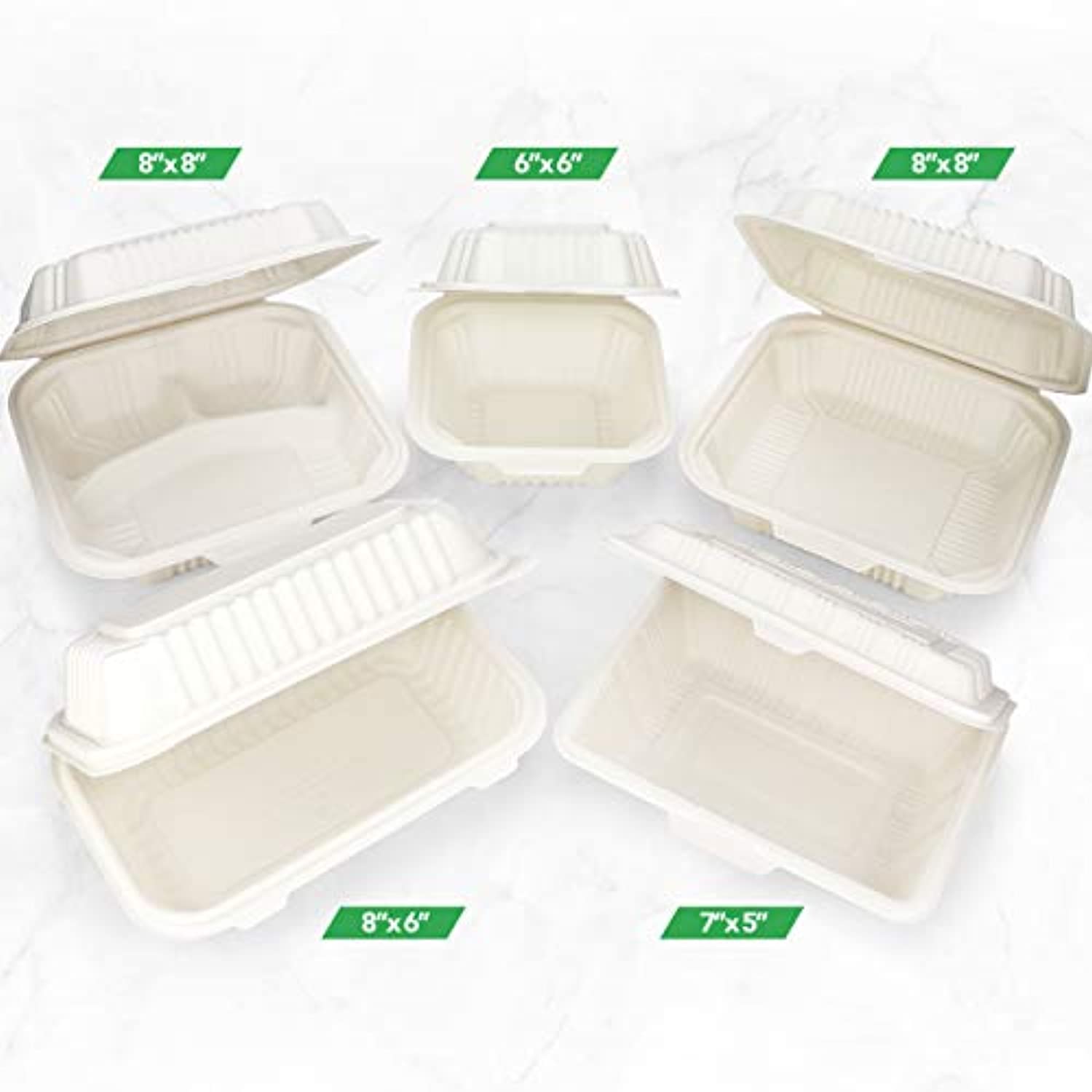 125 Count Eco Friendly Take Out Food Containers, (6" x 6", 1-Comp.) - Non-Soggy, Leak Proof, Disposable To Go Containers Made From Cornstarch - Eco Trade Company