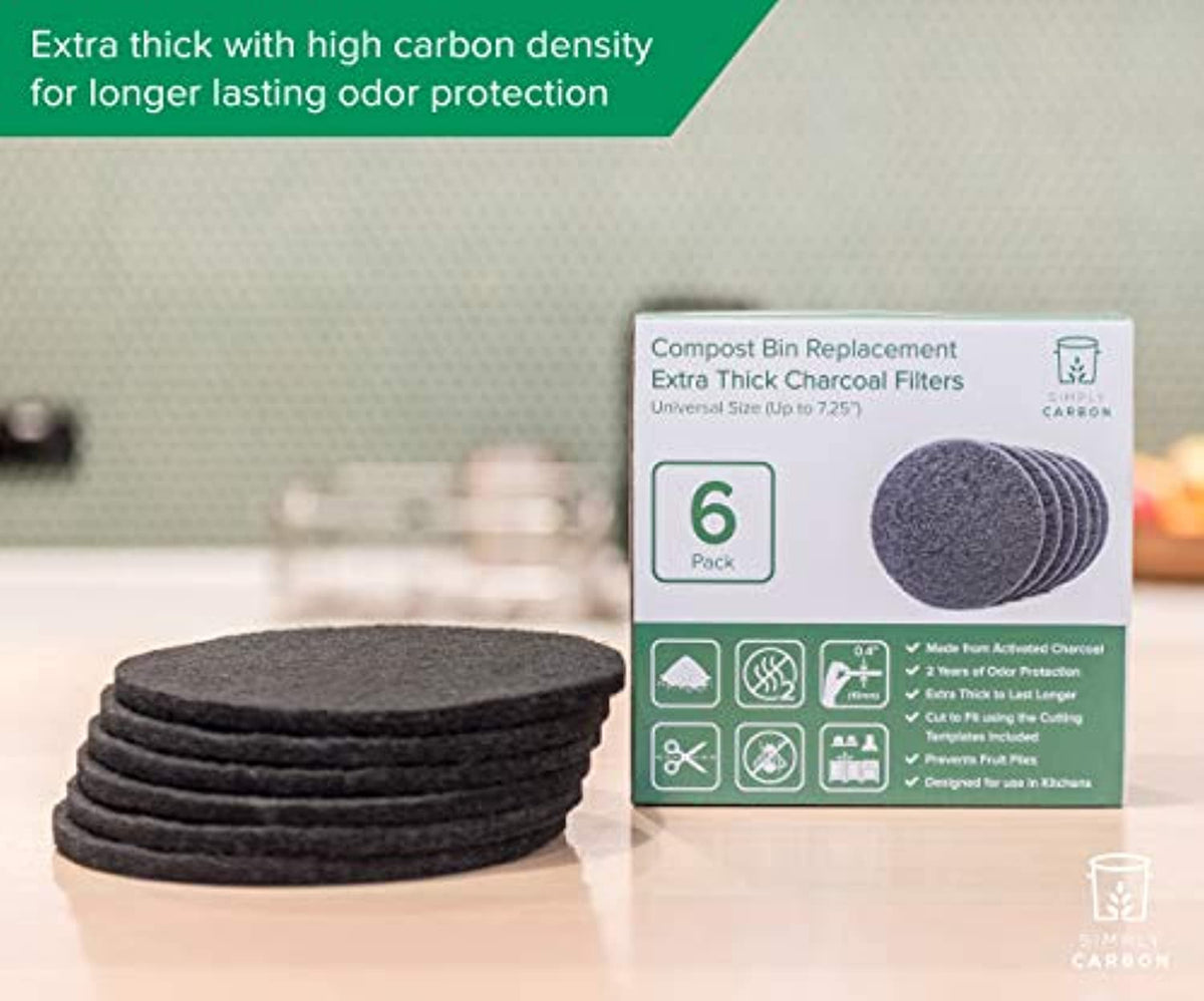 Extra Thick Filters for Kitchen Compost Bins - Fits All Compost Bins up to  7.25 Filter Size - Set of 6