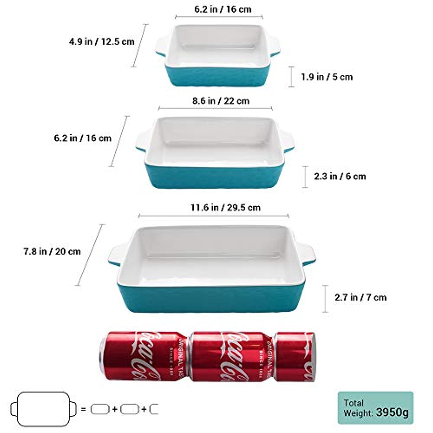 Bakeware Set, Rectangular Baking Pan Ceramic Glaze Baking Dish - 3 Pack - Eco Trade Company
