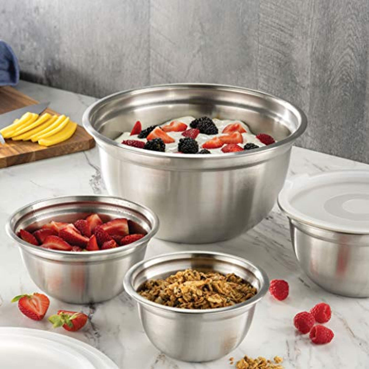 5pcs Mixing Bowls with Airtight Lids Set, Stainless Steel Metal