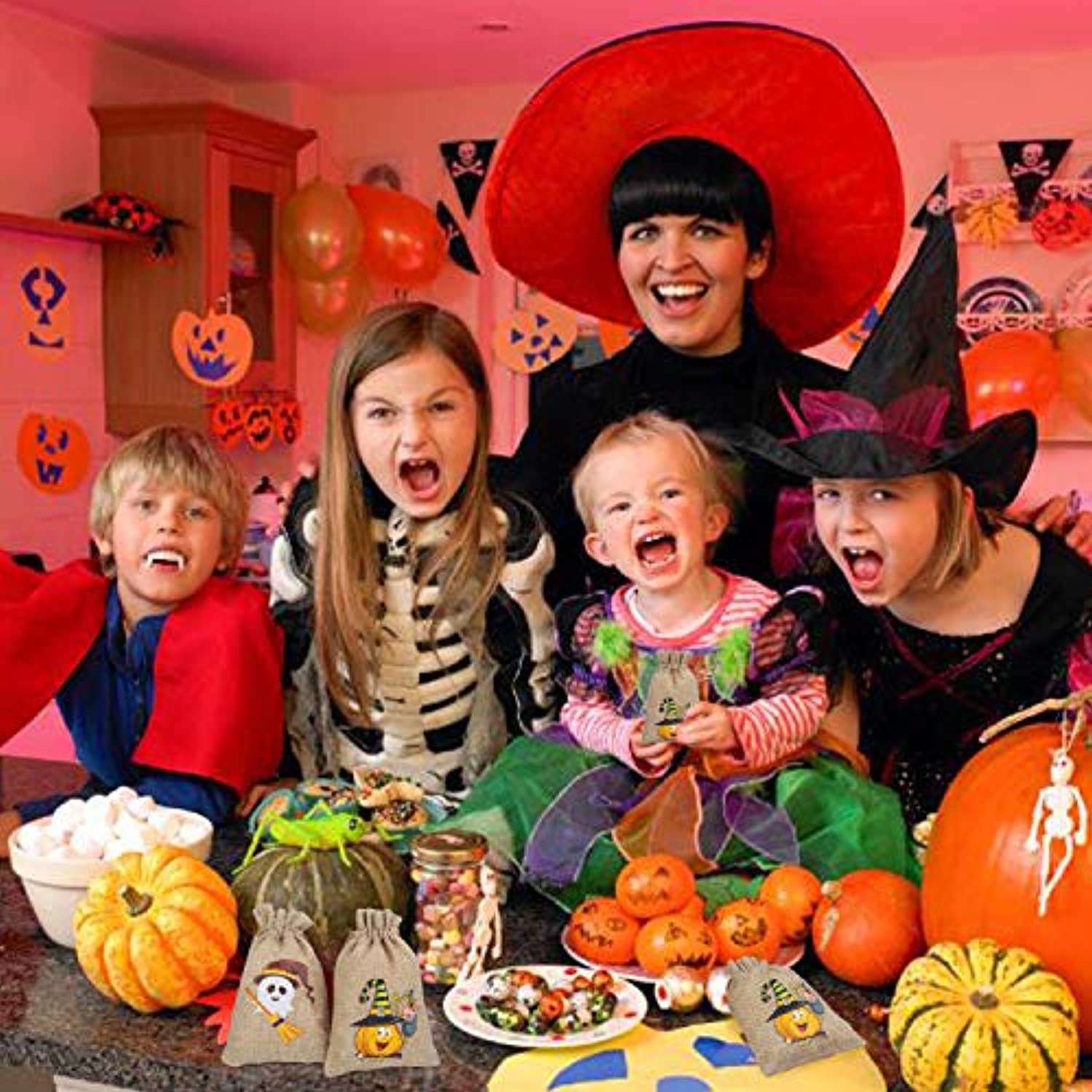 36 Pieces Halloween Burlap Gift Bags for Kids Party Supply - Eco Trade Company