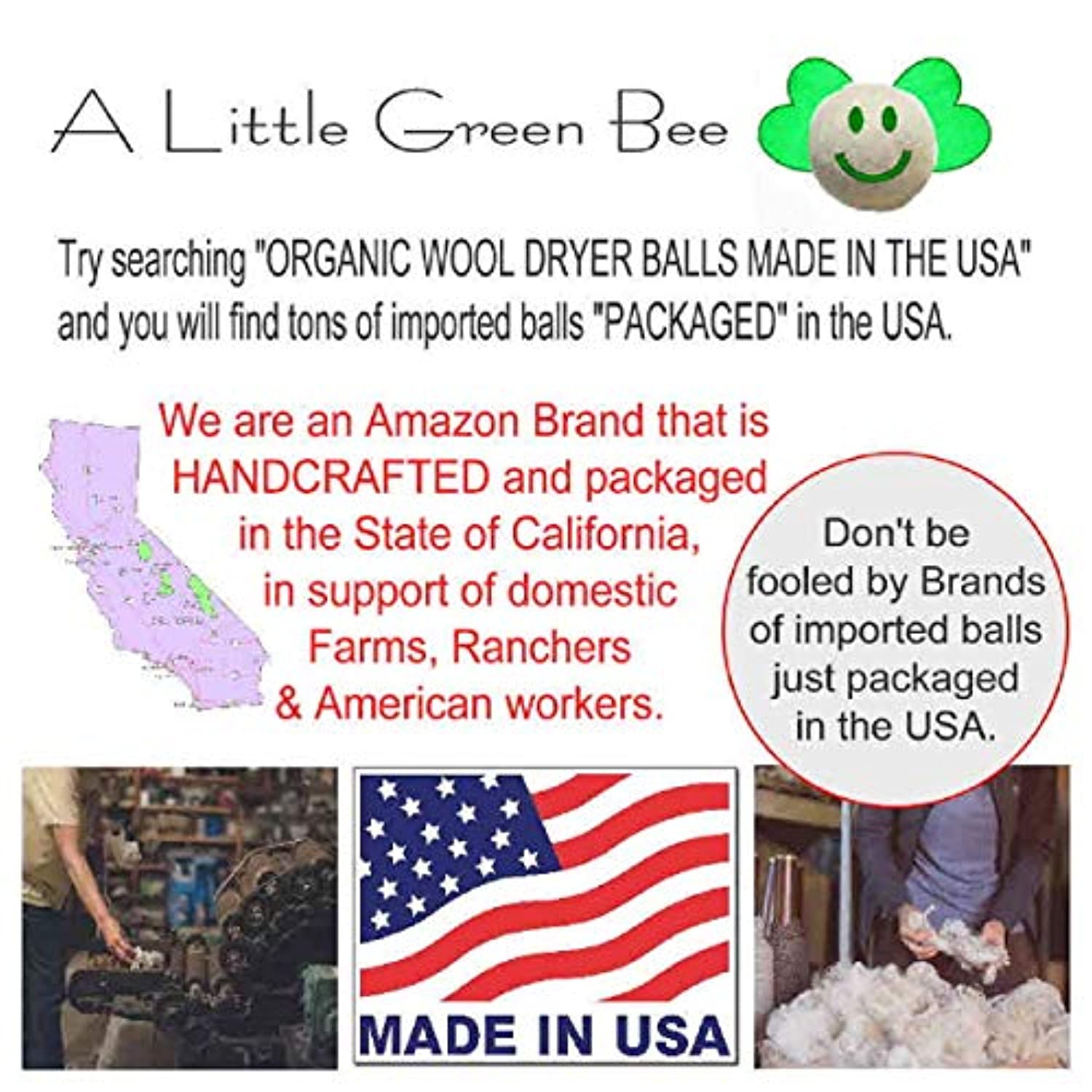 6 Eco-Friendly Wool Dryer Balls -Set of Six 100% Handmade, Natural and Unscented Made in USA - Eco Trade Company