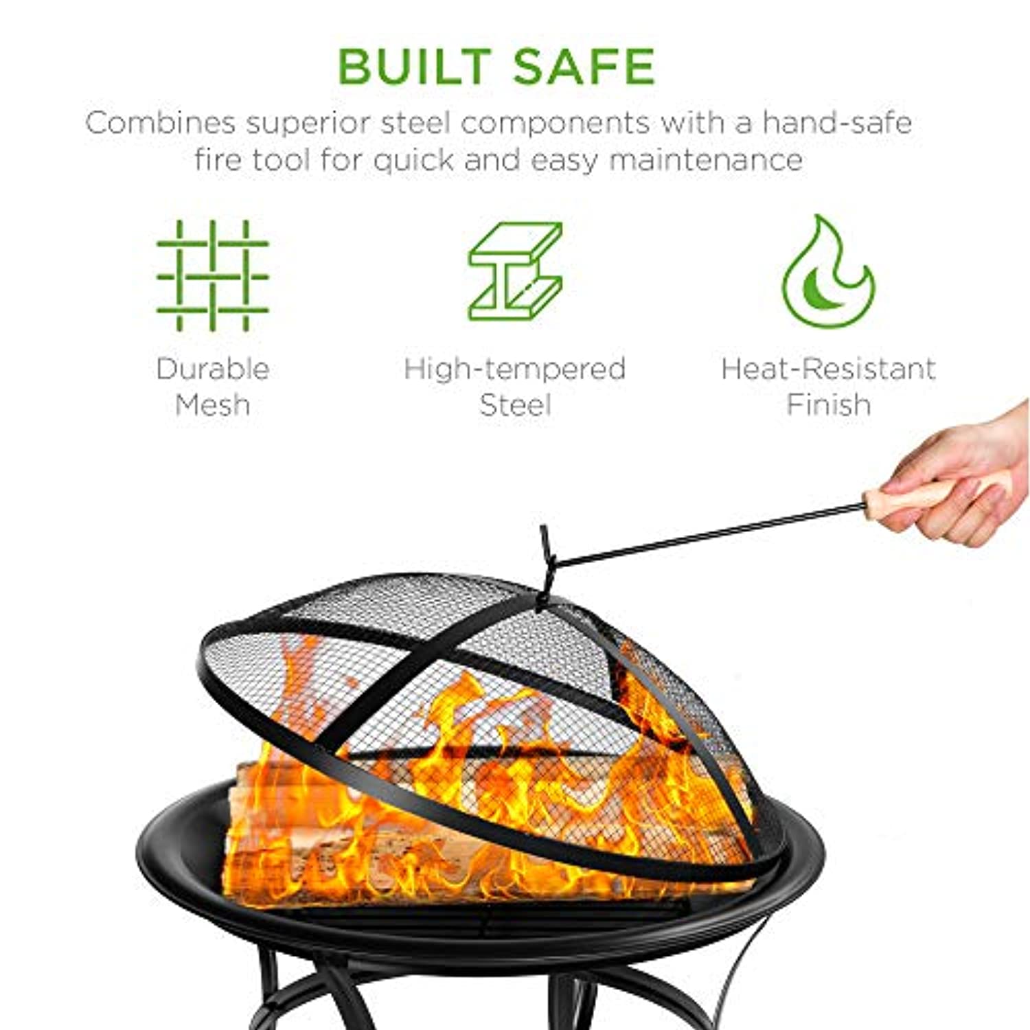 22-inch Outdoor Patio Steel Fire Pit Bowl BBQ Grill for Backyard, Camping, Picnic, Bonfire, Garden w/Spark Screen Cover - Eco Trade Company