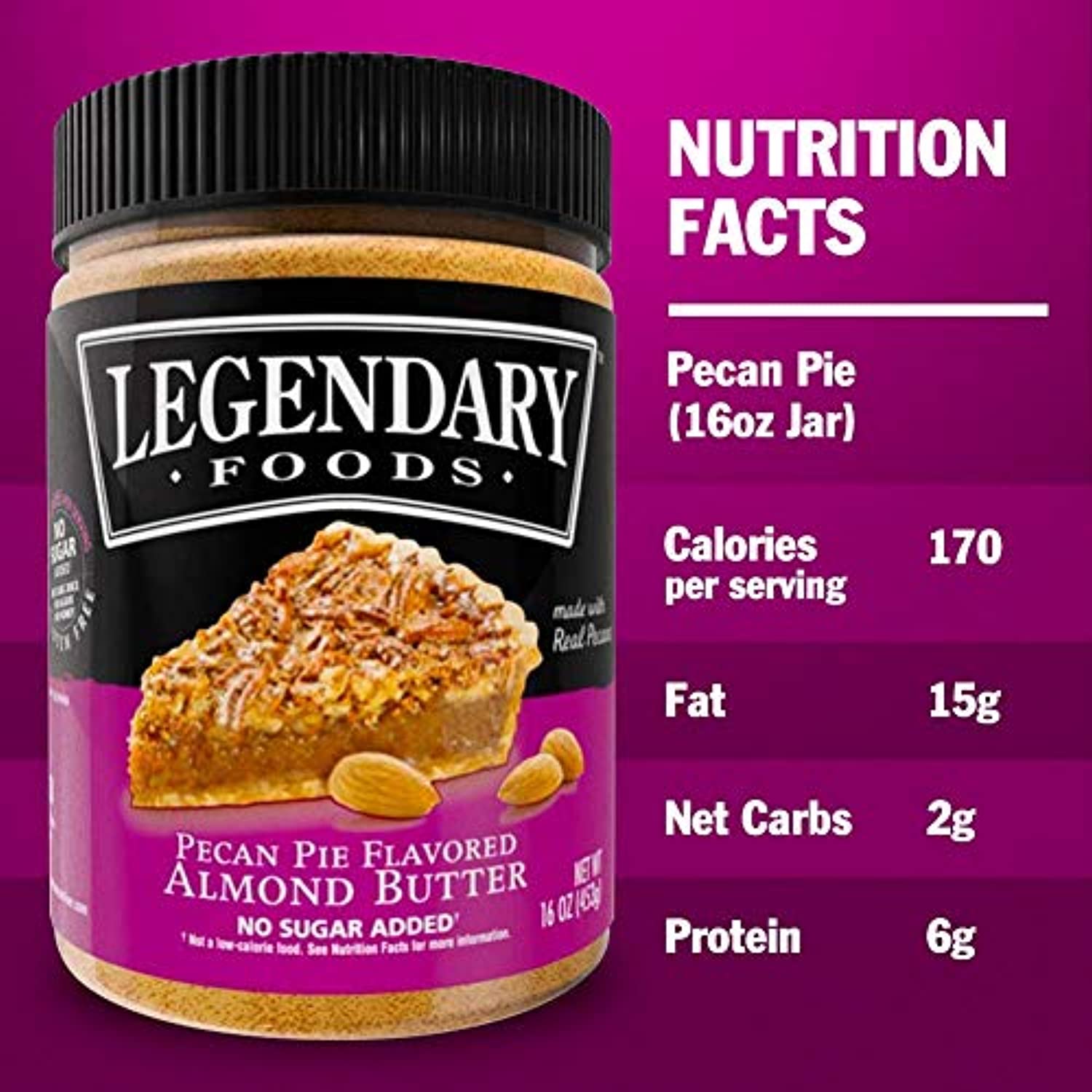 Legendary Foods, Pecan Pie Almond Nut Butter,16 oz Jar, Low Carb and No Added Sugar, Healthy, Paleo, Vegan, Keto-Friendly Snacks 2 Pack - Eco Trade Company