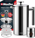 French Press Double Insulated 310 Stainless Steel Coffee Maker 4 Level Filtration System, No Coffee Grounds, Rust-Free, Dishwasher Safe - Eco Trade Company