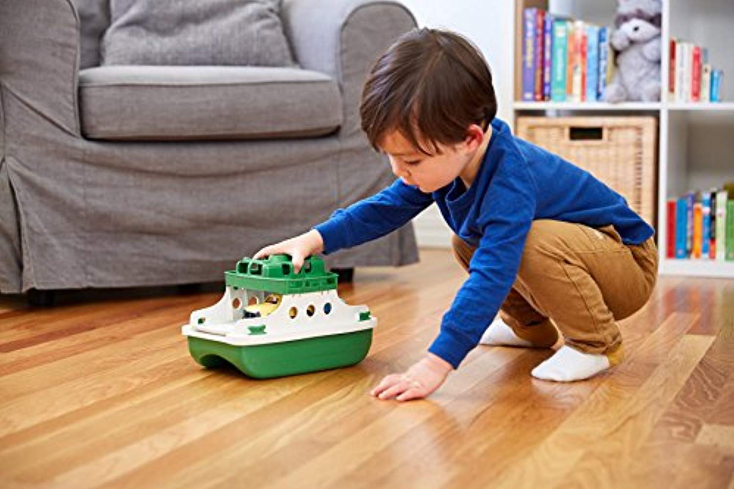 Ferry Boat Bathtub Toy, Green/White, 10"X 6.6"x 6.3" Made from 100% Recycled Plastic, No BPA, Phthalates, PVC, or External Coatings - Eco Trade Company