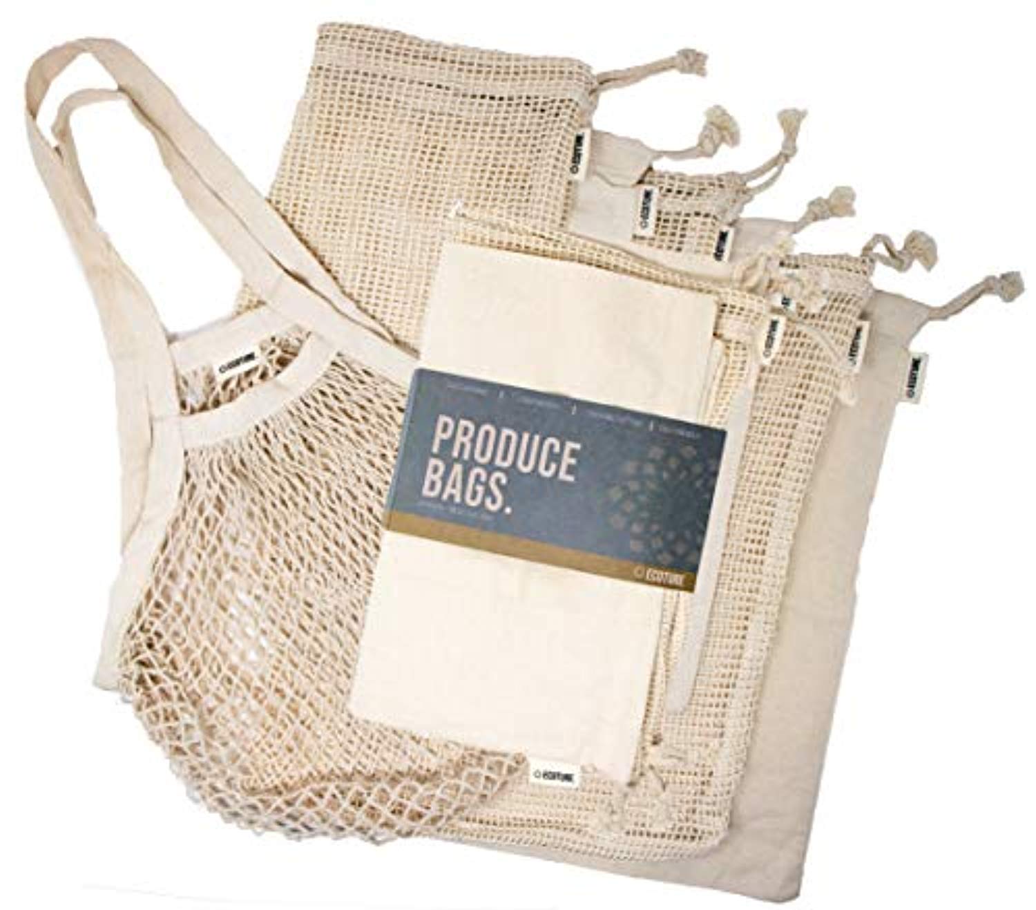 Ecoture Eco Friendly Reusable Produce Bags in Mesh and Muslin for Fruit and Vegetable - Eco Trade Company