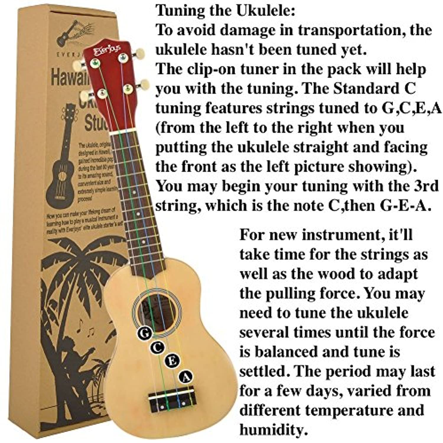 Soprano Ukulele Beginner Pack-21 Inch w/Rainbow String Gig Bag Fast Learn Songbook Digital Tuner All in One Kit - Eco Trade Company