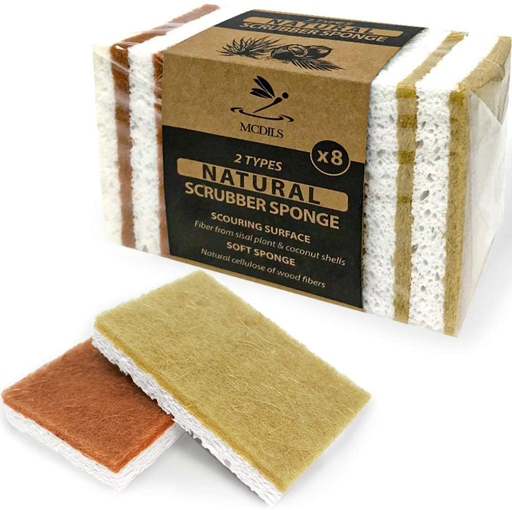Natural Plant Based Scrub Sponge 8 Pack Palm Fiber Non Scratch