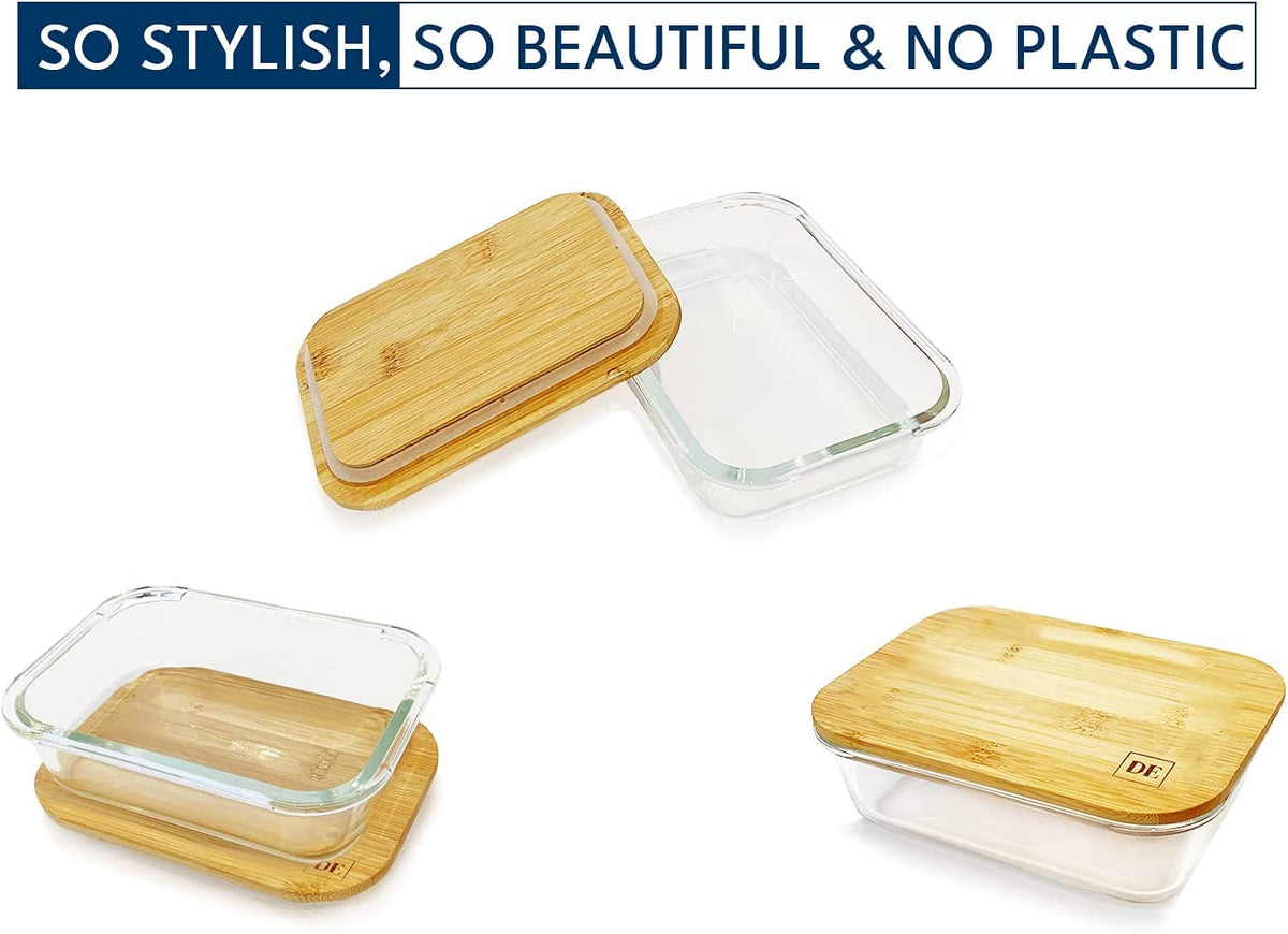 Glass Food Storage Containers Bamboo Lids Eco-friendly 