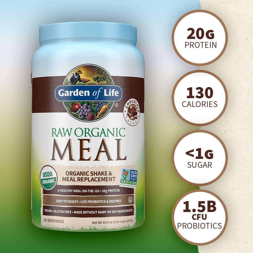 Raw Organic Meal Replacement Shakes, Chocolate Plant Based Vegan