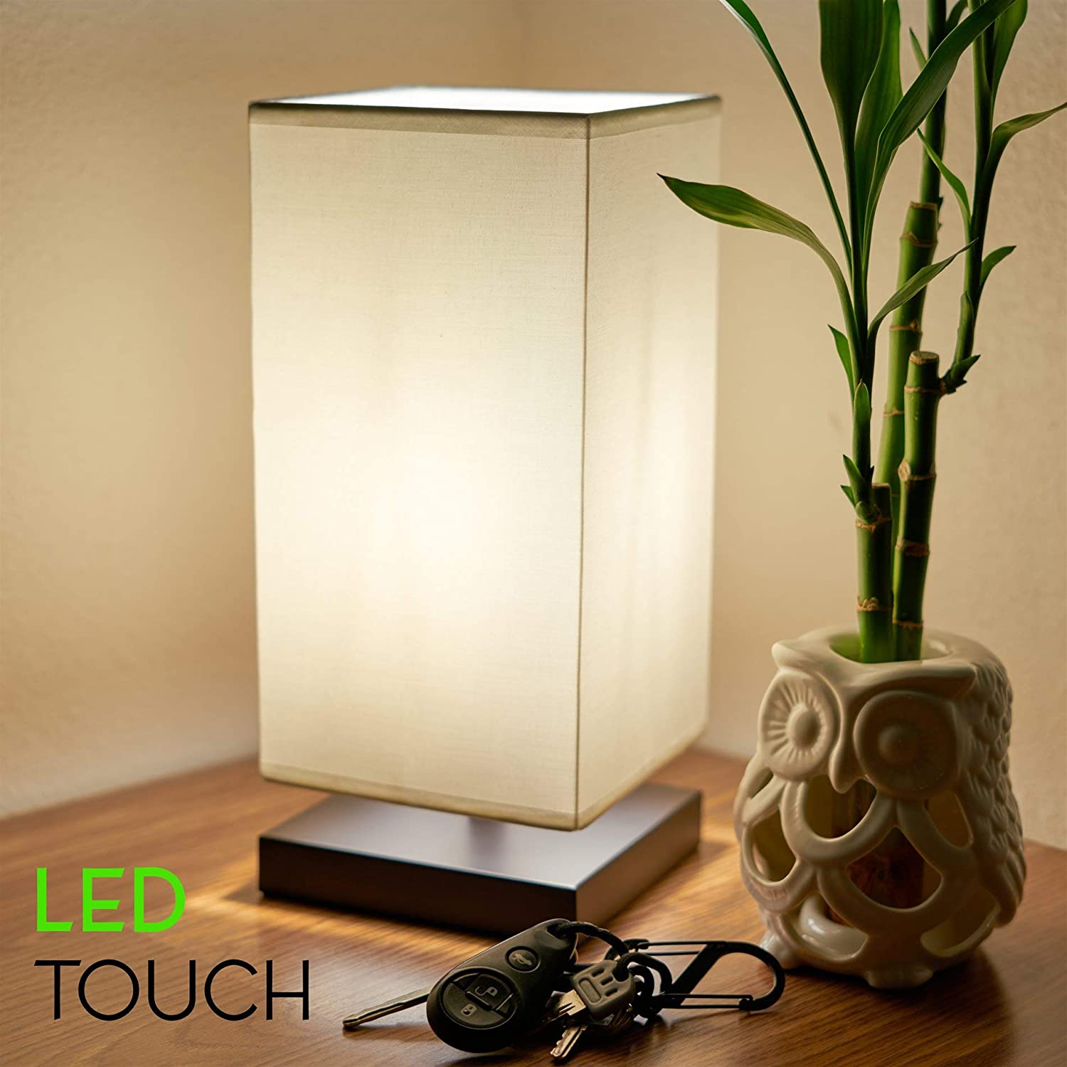 13" Touch Bedside LED Table Lamp, Energy Efficient, Eco-Friendly, White Canvas Shade - Eco Trade Company