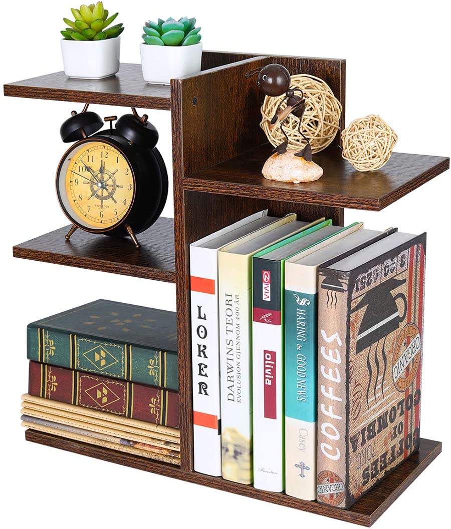 Wood Desktop Bookshelf Assembled Countertop Bookcase Literature Holder Accessories Display Rack Office Supplies Desk Organizer - Eco Trade Company
