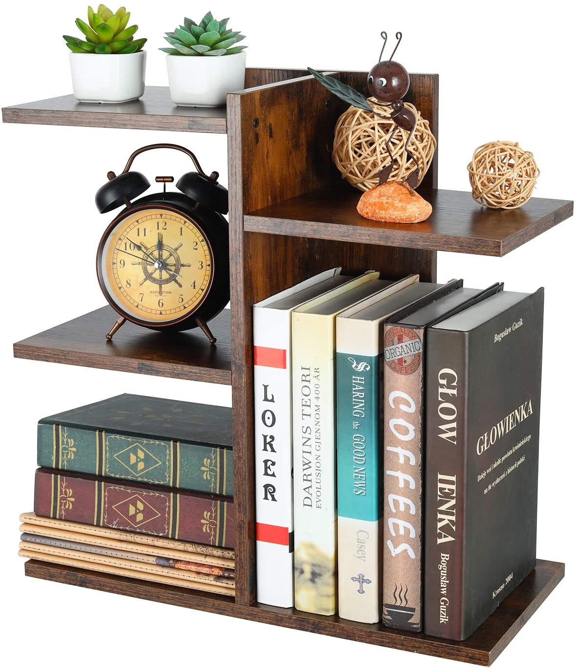 Wood Desktop Bookshelf Assembled Countertop Bookcase Literature Holder Accessories Display Rack Office Supplies Desk Organizer - Eco Trade Company