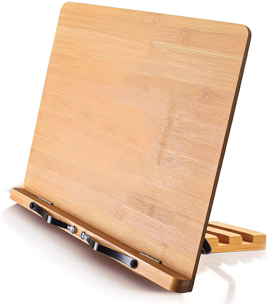 Bamboo Book Stand, Adjustable Book Holder Tray Eco Trade Company
