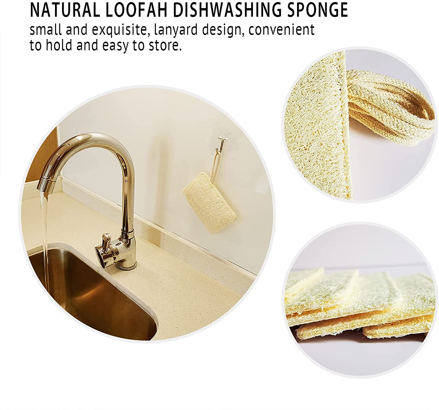 Natural Dish Kitchen Sponges 6 Pack, Biodegradable Eco-Friendly Organic Loofah Plant, 100% Biodegradable - Eco Trade Company