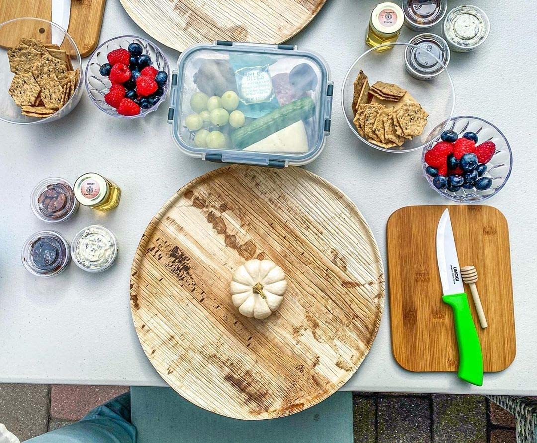 Naturally Chic Palm Leaf Compostable Serving Trays - 13” Round, Biodegradable Disposable Eco Friendly Bamboo Like Trays for Weddings, Parties, BBQs, Events (100 Pack) - Eco Trade Company