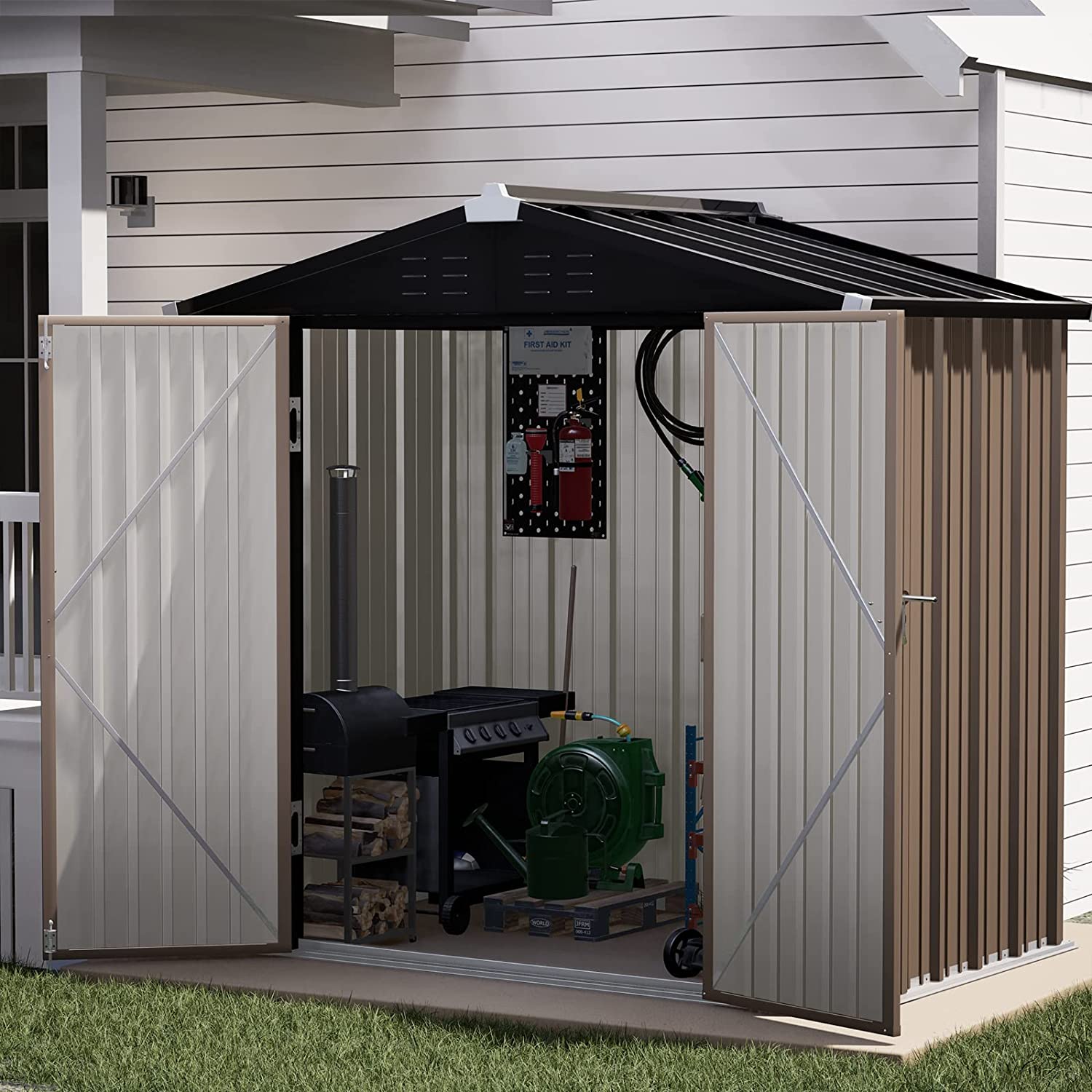 Outdoor Storage Shed, Galvanized Steel with Lockable Door - Eco Trade Company