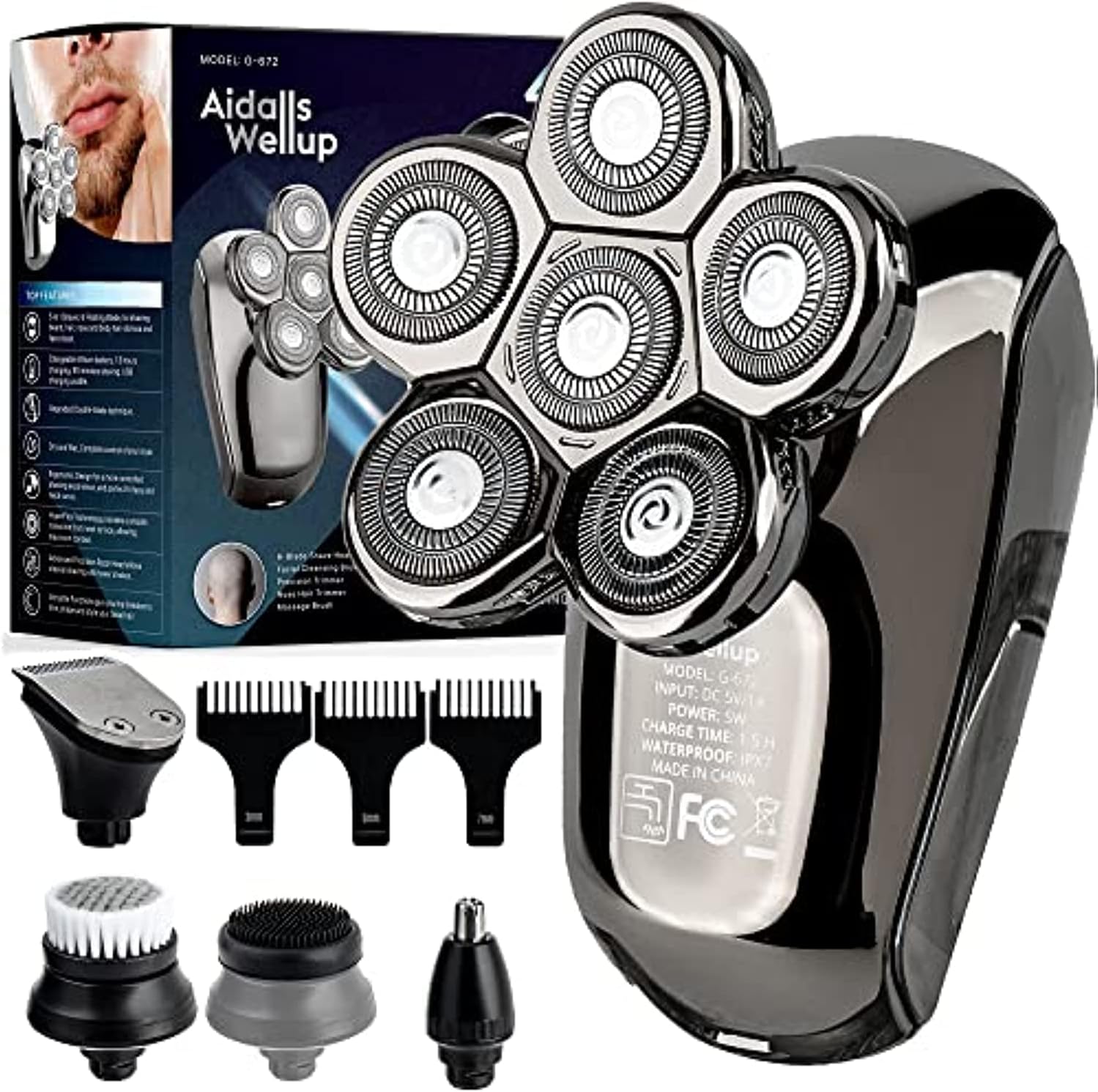 Electric Head Shavers, Anti-Pinch Electric Razor, 5-in-1 Mens