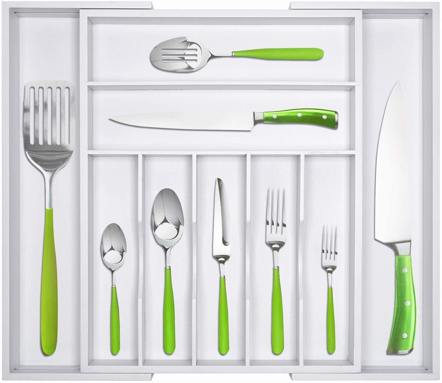 Bamboo Kitchen Drawer Organizer - Utensil Holder and Cutlery Tray with Grooved Drawer Dividers for Flatware and Kitchen Utensils - Eco Trade Company
