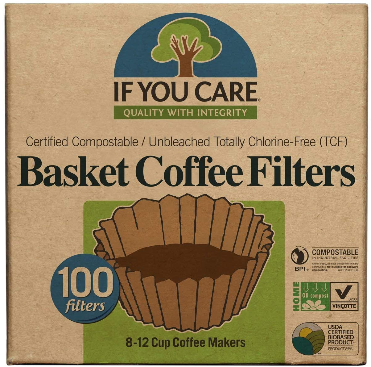 Biodegradable Coffee Filters, 100-Count Boxes - Pack of 12 - Eco Trade Company