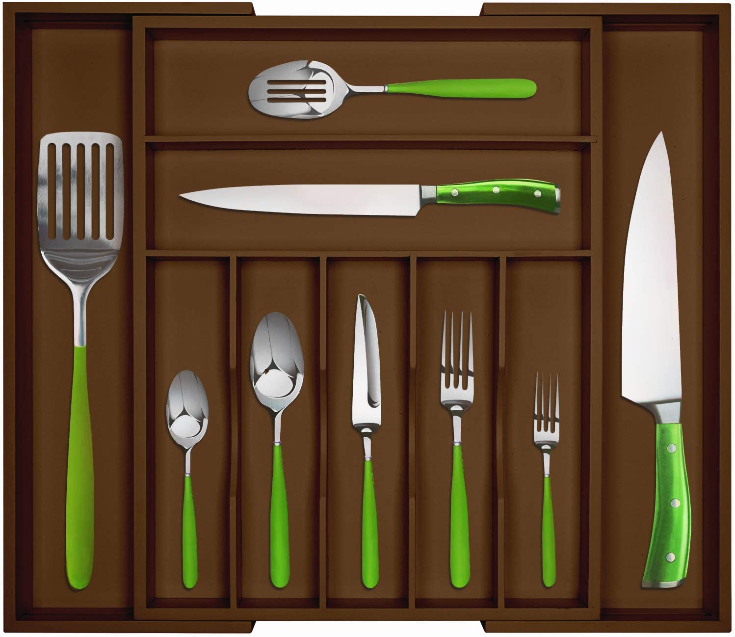 Bamboo Kitchen Drawer Organizer - Utensil Holder and Cutlery Tray with Grooved Drawer Dividers for Flatware and Kitchen Utensils - Eco Trade Company