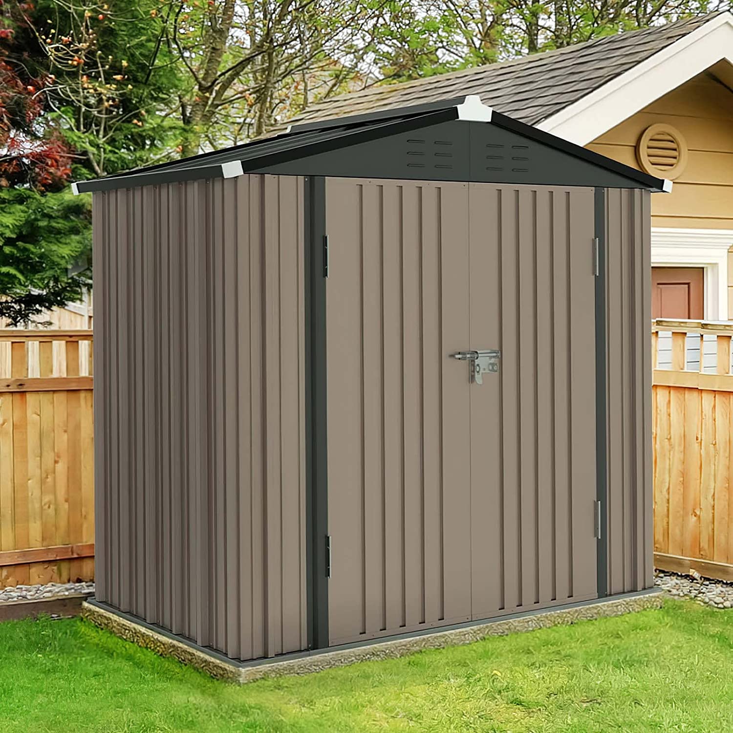 Outdoor Storage Shed, Galvanized Steel with Lockable Door - Eco Trade Company