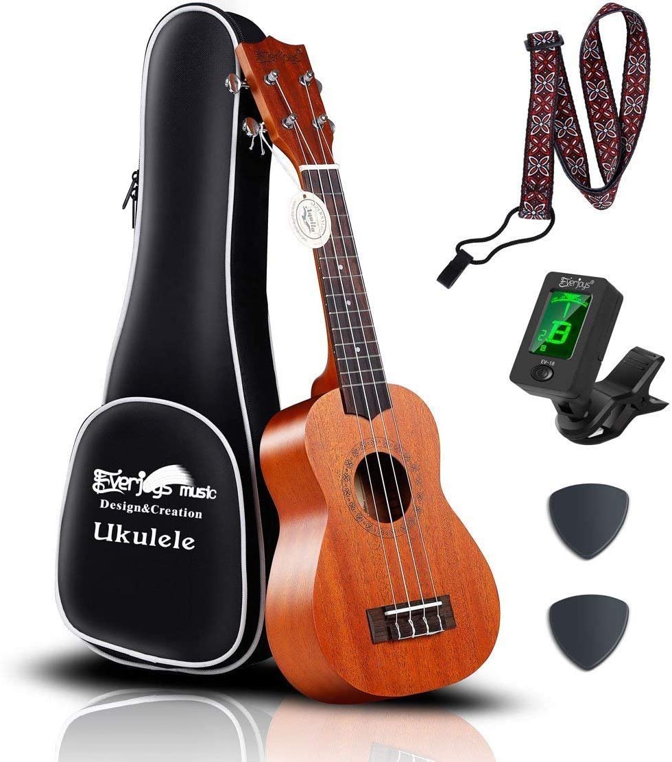 Soprano Ukulele Beginner Pack-21 Inch w/Rainbow String Gig Bag Fast Learn Songbook Digital Tuner All in One Kit - Eco Trade Company