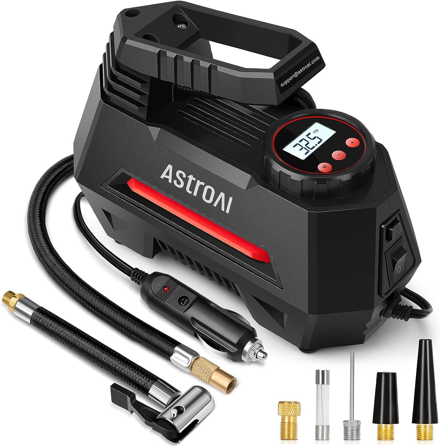 Auto STOP 12V Digital Tire Inflator – Portable Car Air Compressor, 150 PSI, With Adapters