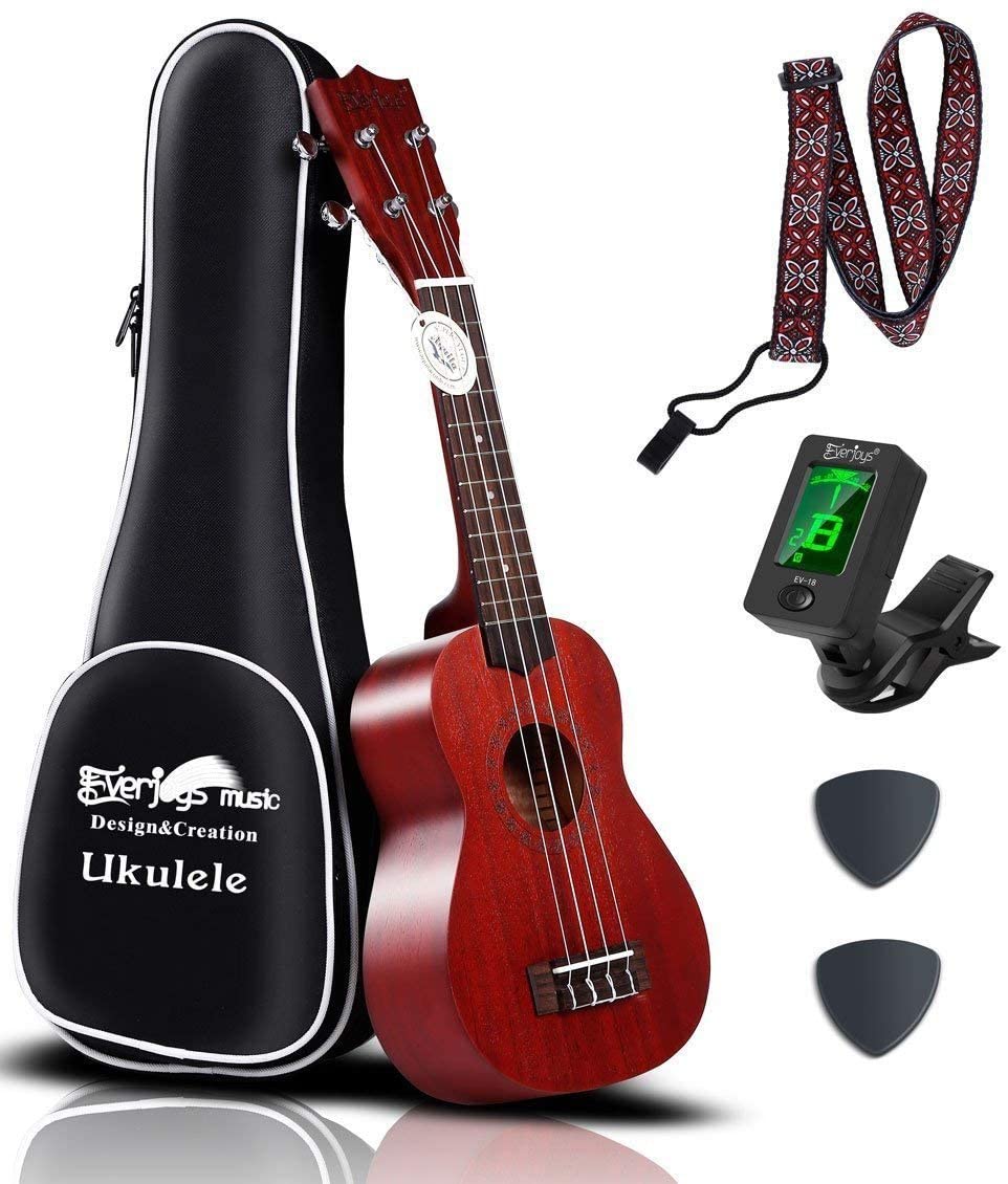 Soprano Ukulele Beginner Pack-21 Inch w/Rainbow String Gig Bag Fast Learn Songbook Digital Tuner All in One Kit - Eco Trade Company