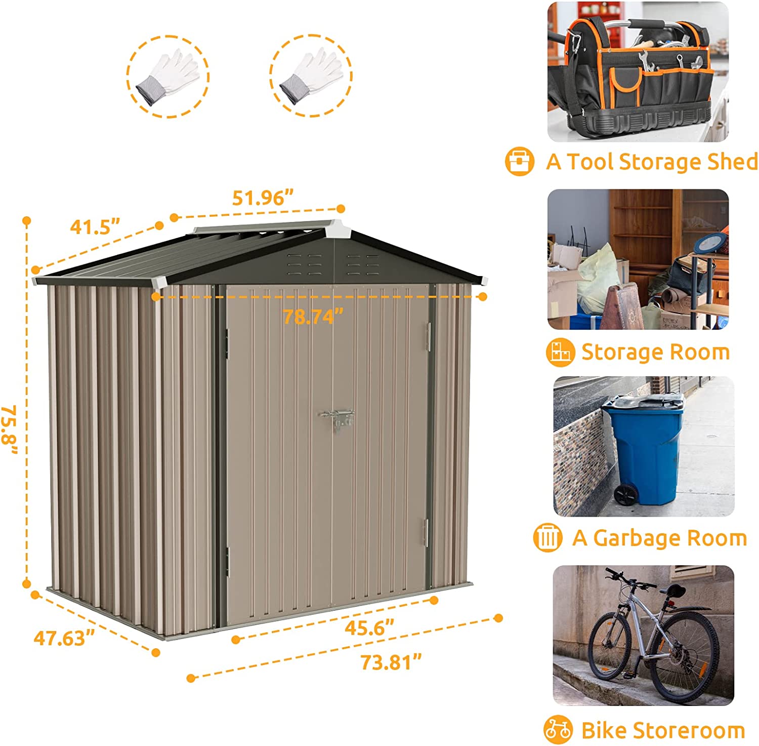 Outdoor Storage Shed, Galvanized Steel with Lockable Door - Eco Trade Company