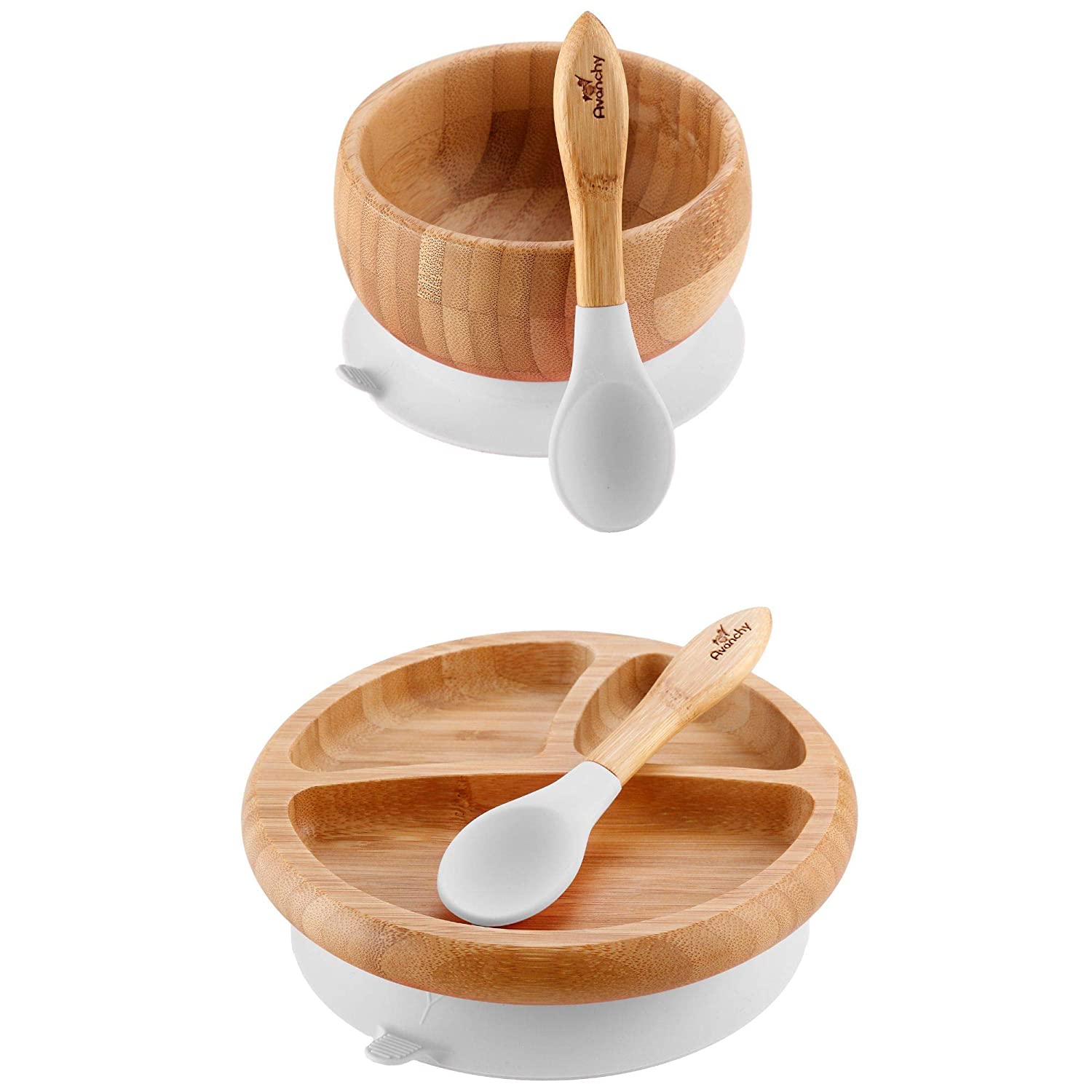 Organic Bamboo Infant Feeding Bowls + Soft Tip Silicone Spoon Set, BPA Free - Eco Trade Company