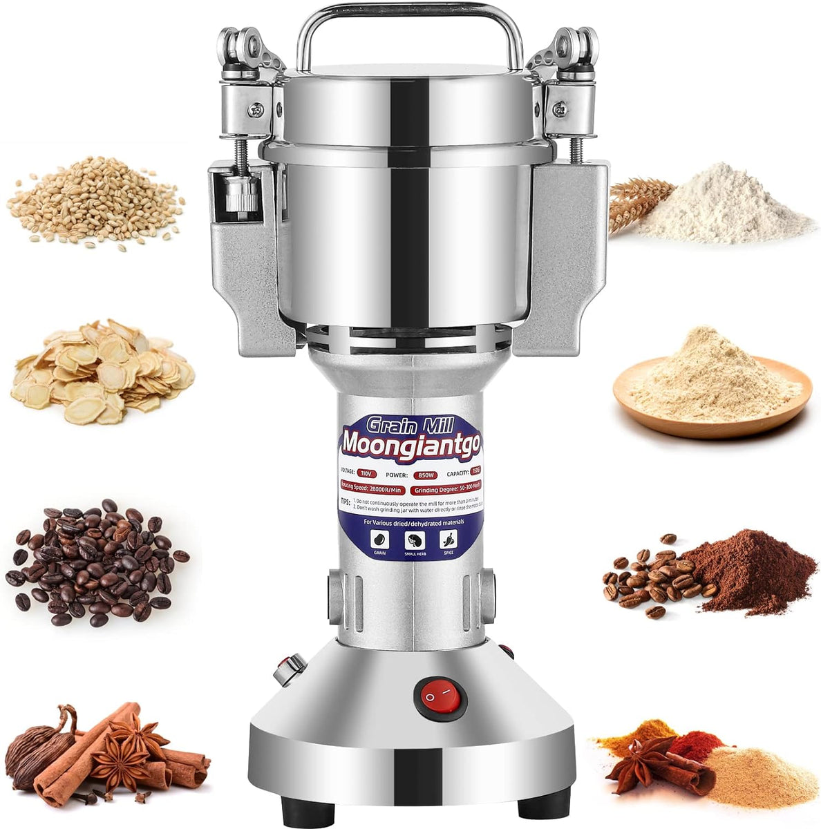 ZYTSHOP Grain Mill Grinder Electric 1000g Commercial Spice Grinder