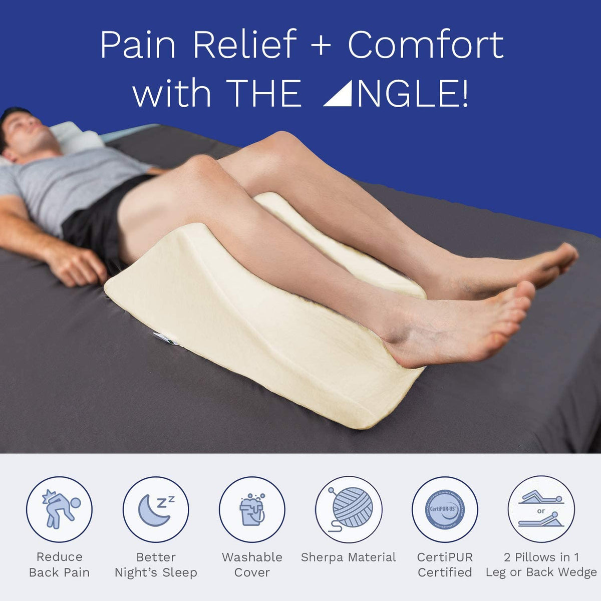 White Knee Wedge Leg Pillow w/ Cover - Therapeutic Support Cushion for Knee  Pain