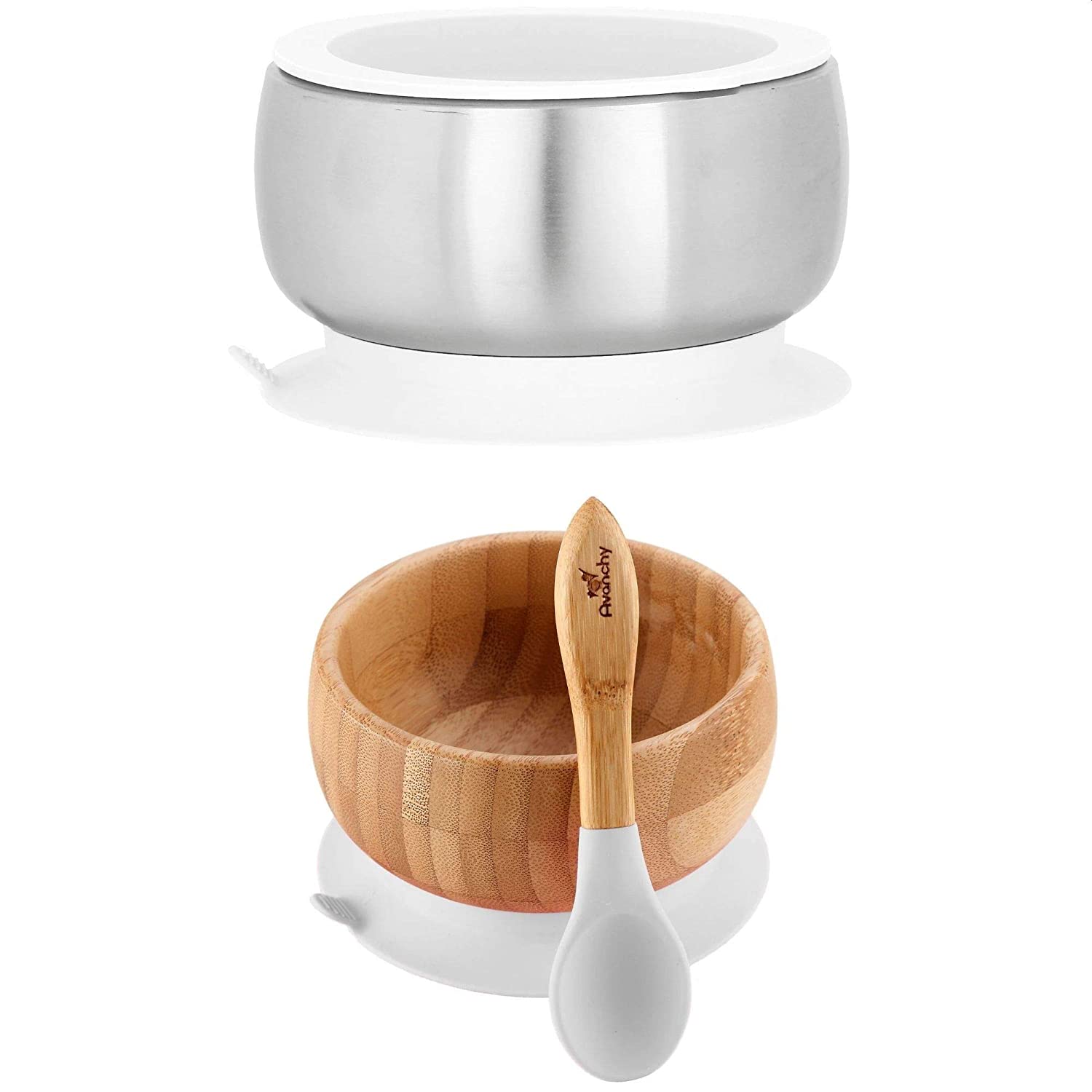 Organic Bamboo Infant Feeding Bowls + Soft Tip Silicone Spoon Set, BPA Free - Eco Trade Company